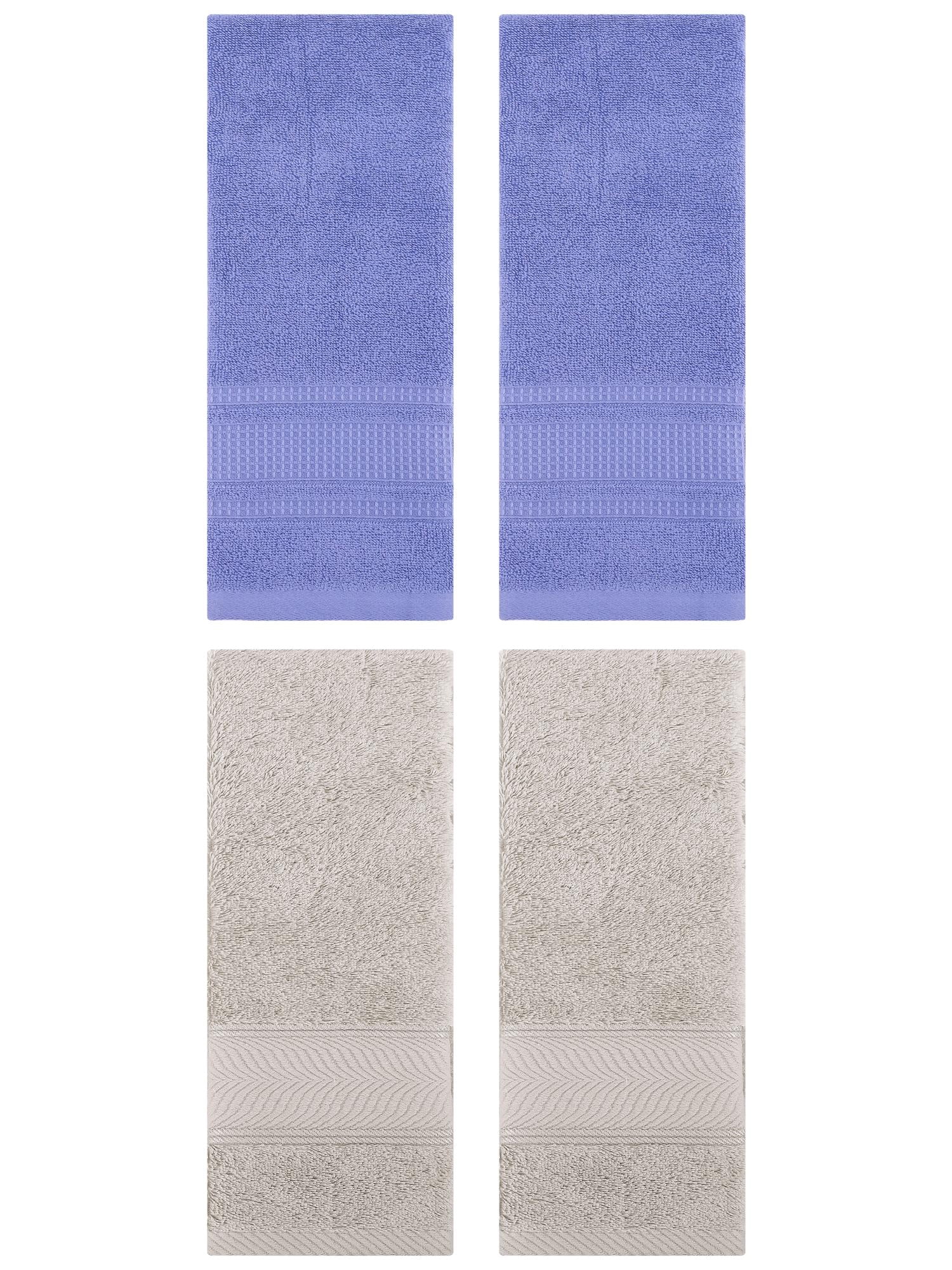 Unique Bargains 4 Pcs Cotton Soft Hand Towel Set Light Brown/Dark Blue 14" x 30"/13" x 29"