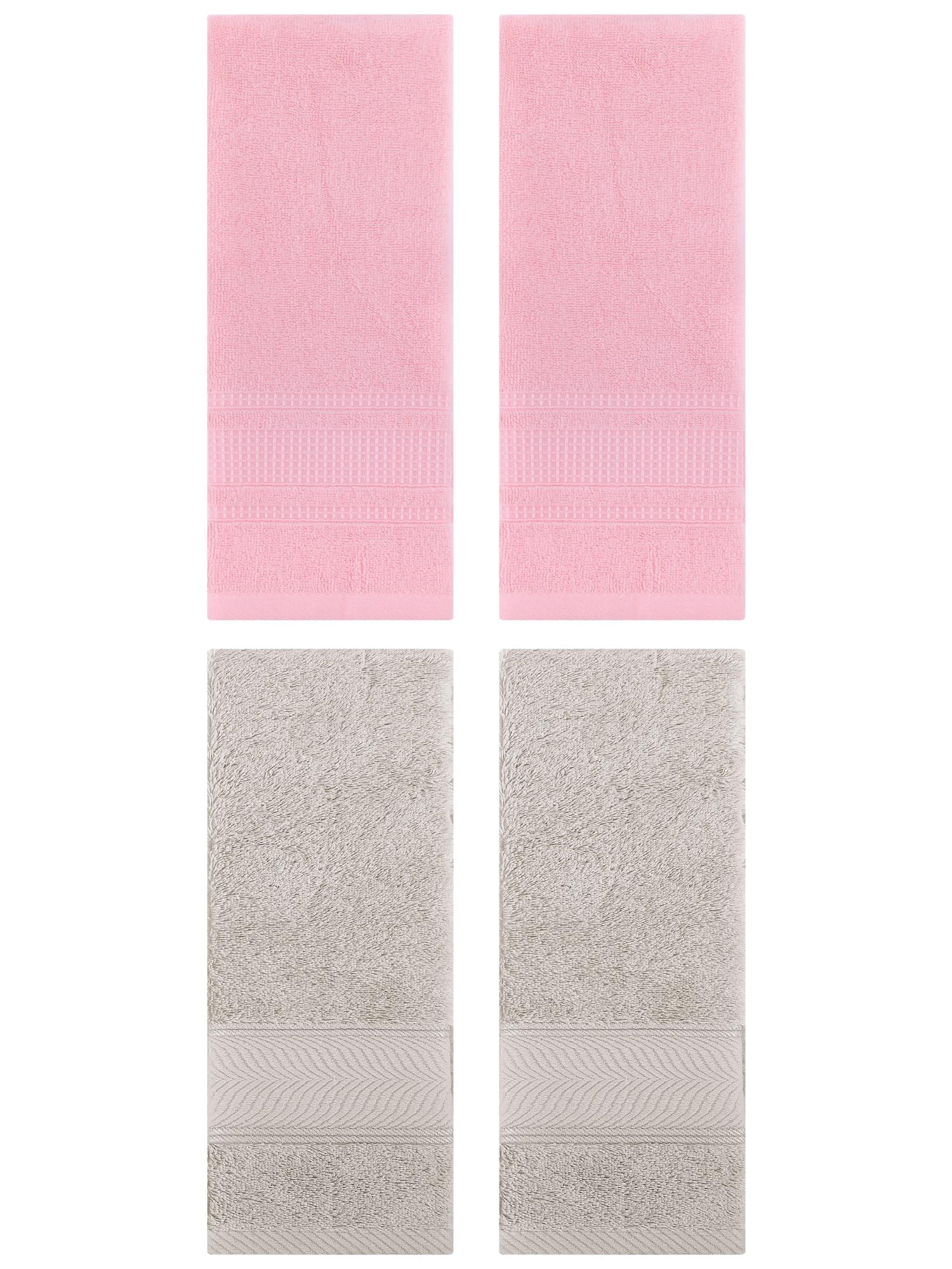 Unique Bargains 4 Pcs Cotton Soft Hand Towel Set Light Brown/Pink 14" x 30"/13" x 29"