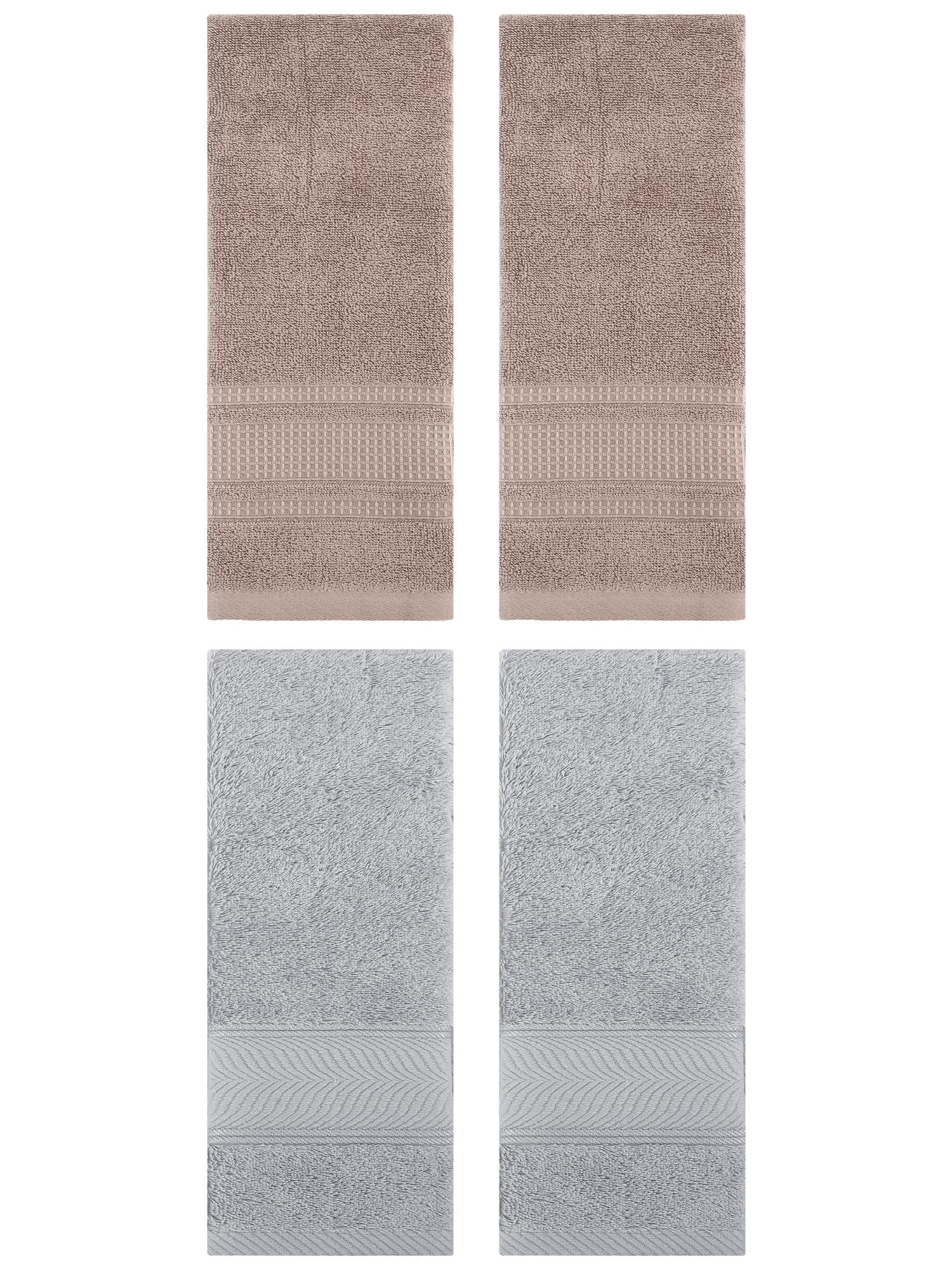 Unique Bargains 4 Pcs Cotton Soft Hand Towel Set Light Grey/Brown 14" x 30"/13" x 29"