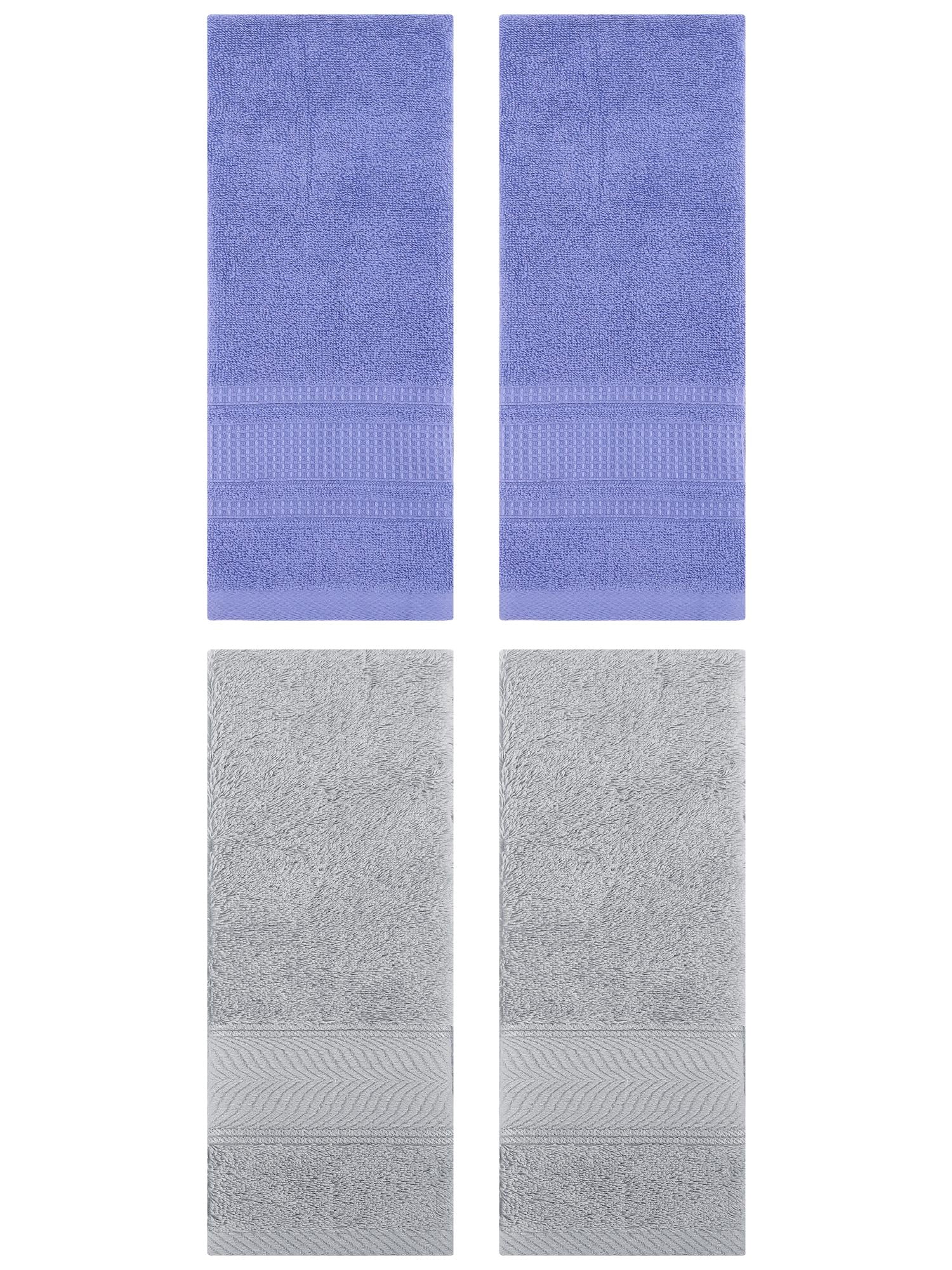 Unique Bargains 4 Pcs Cotton Soft Hand Towel Set Light Grey/Dark Blue 14" x 30"/13" x 29"