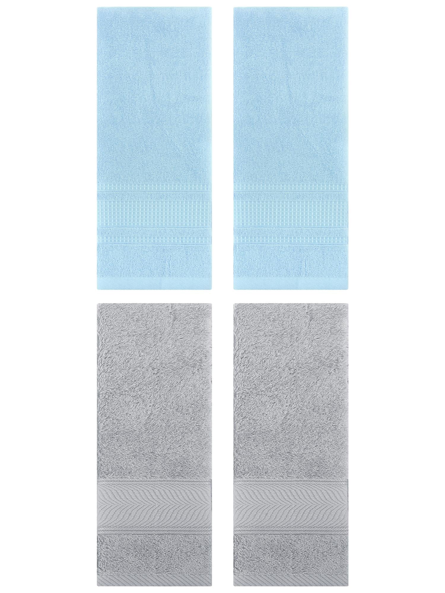 Unique Bargains 4 Pcs Cotton Soft Hand Towel Set Light Grey/Light Blue 14" x 30"/13" x 29"