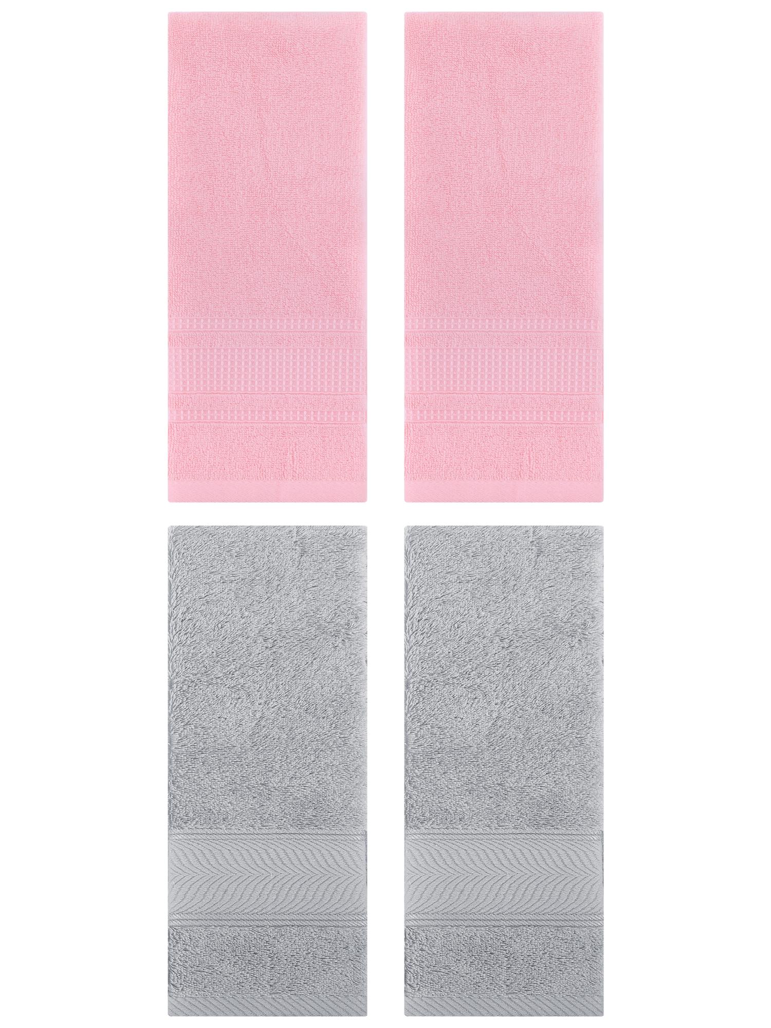 Unique Bargains 4 Pcs Cotton Soft Hand Towel Set Light Grey/Pink 14" x 30"/13" x 29"