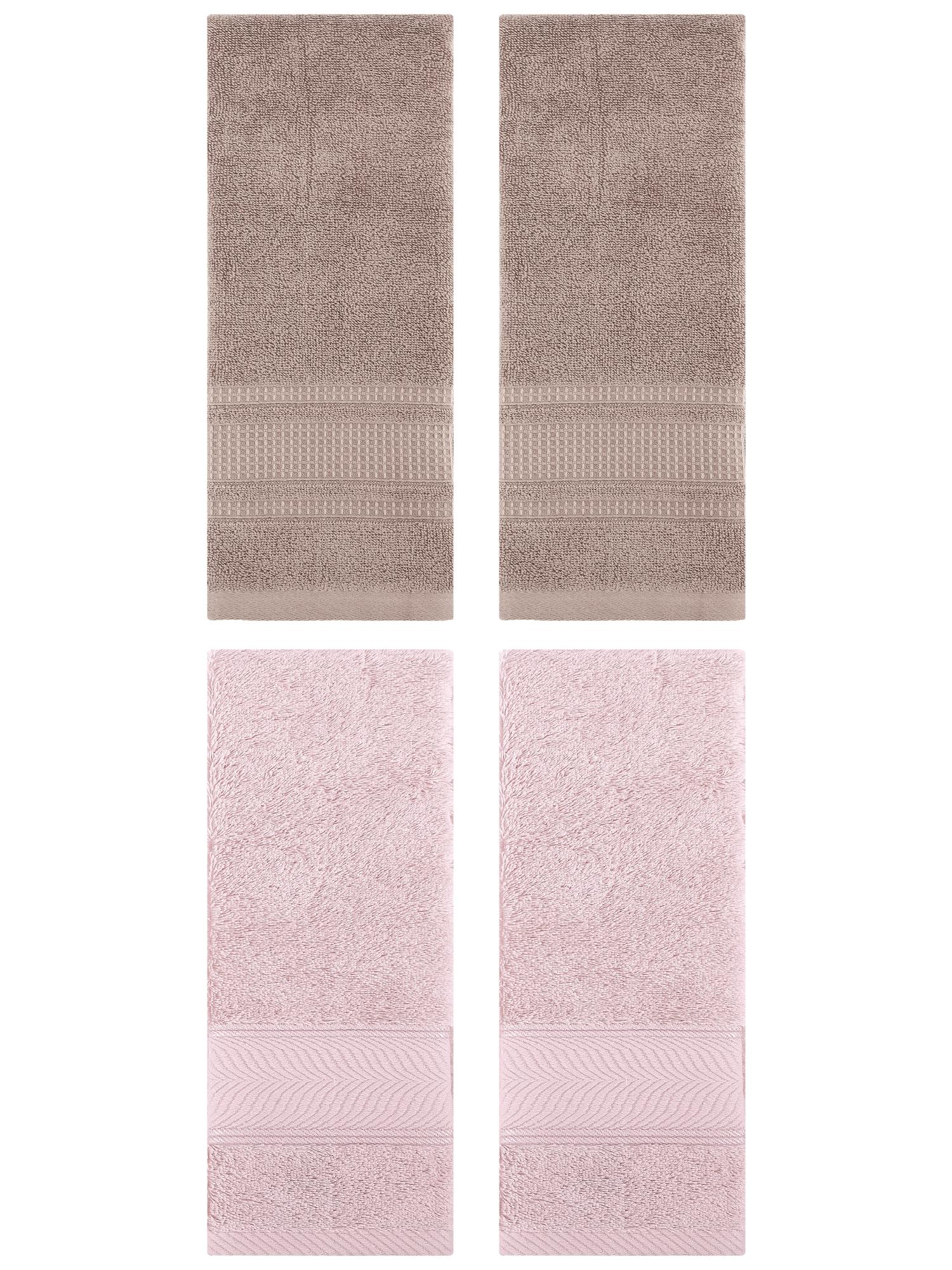 Unique Bargains 4 Pcs Cotton Soft Hand Towel Set Light Pink/Brown 14" x 30"/13" x 29"