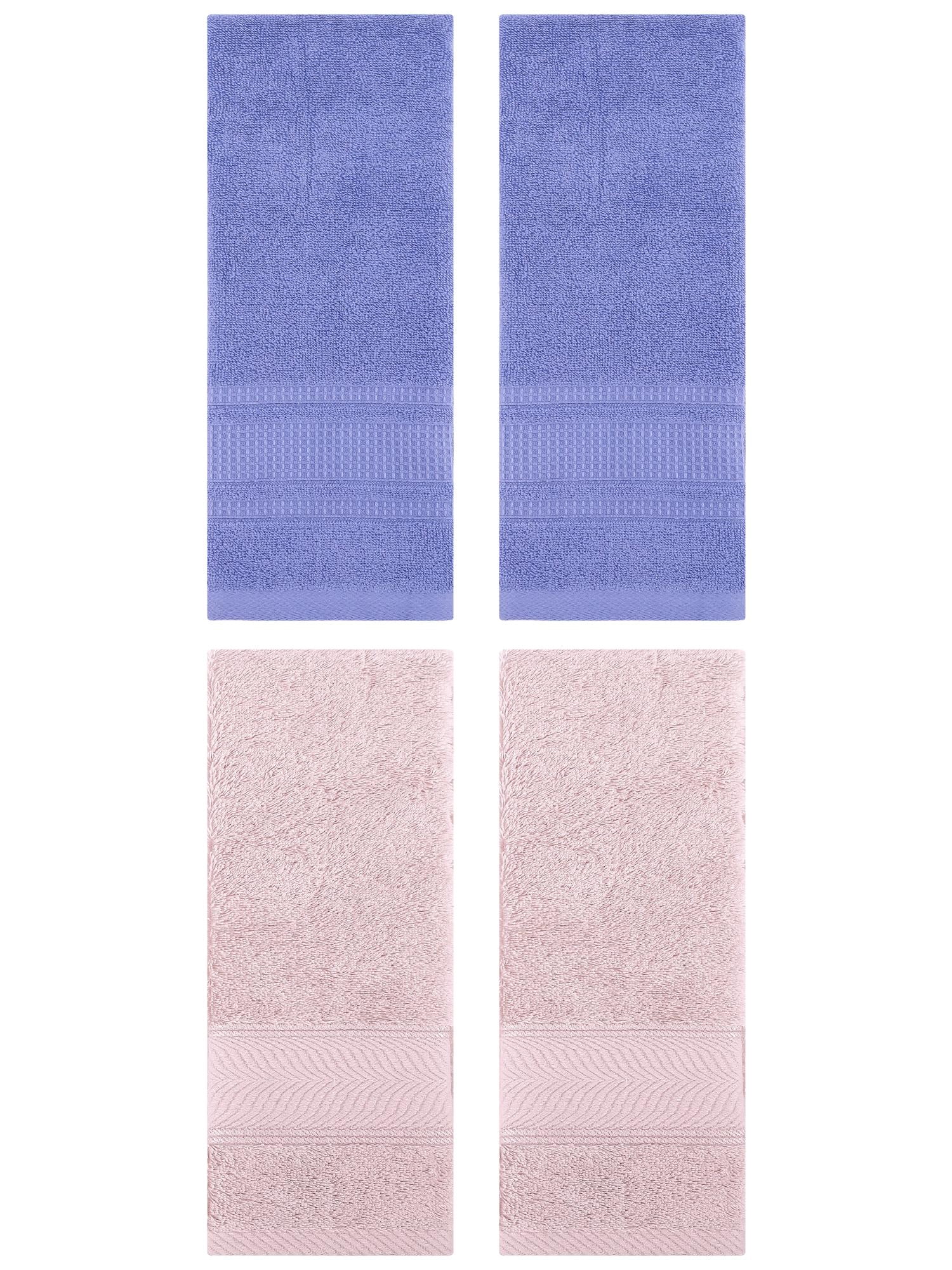 Unique Bargains 4 Pcs Cotton Soft Hand Towel Set Light Pink/Dark Blue 14" x 30"/13" x 29"