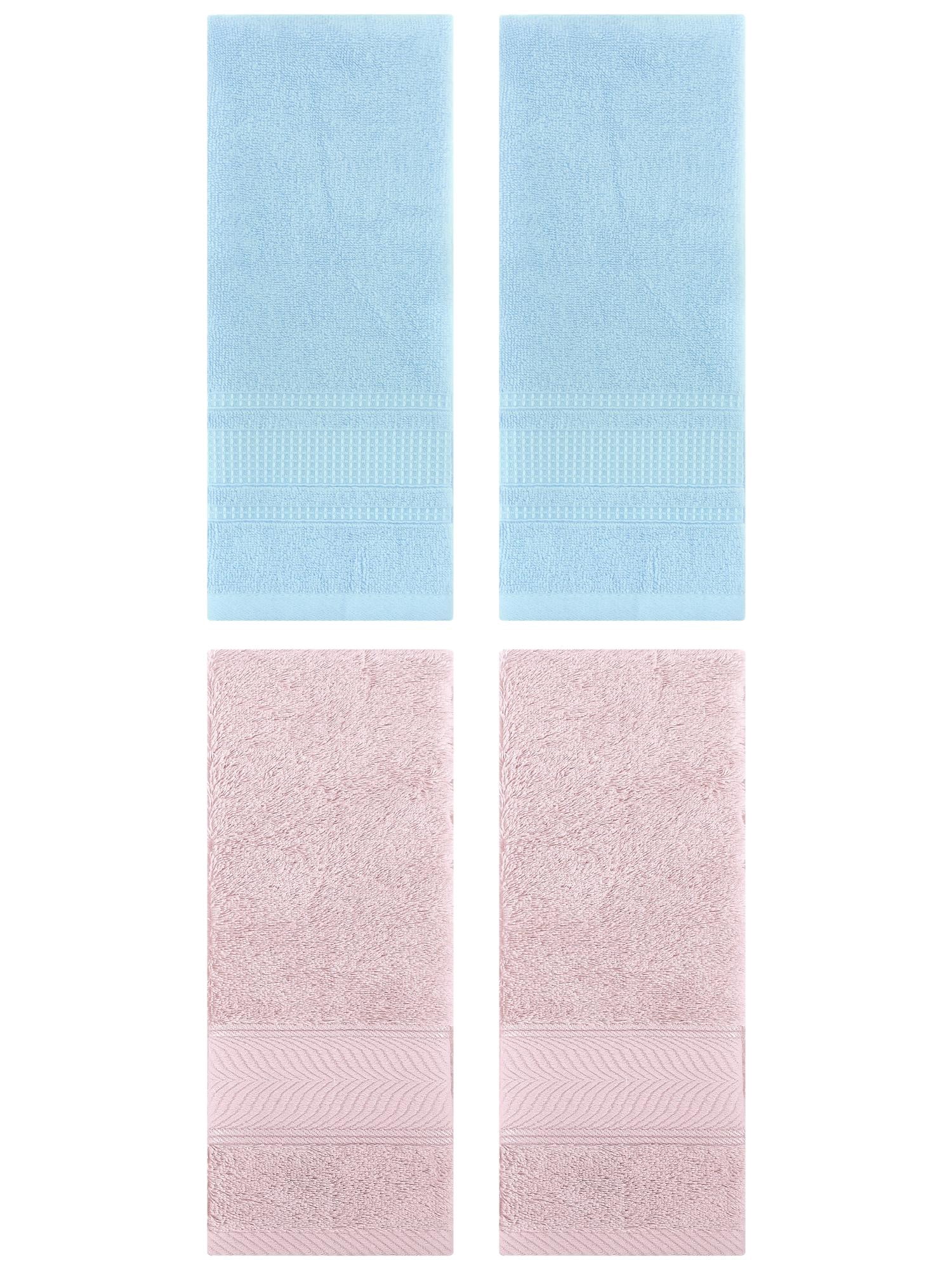 Unique Bargains 4 Pcs Cotton Soft Hand Towel Set Light Pink/Light Blue 14" x 30"/13" x 29"