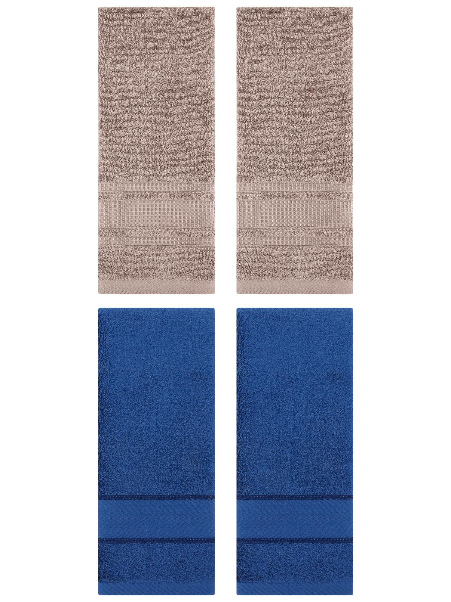 Unique Bargains 4 Pcs Cotton Soft Hand Towel Set Navy Blue/Brown 14" x 30"/13" x 29"