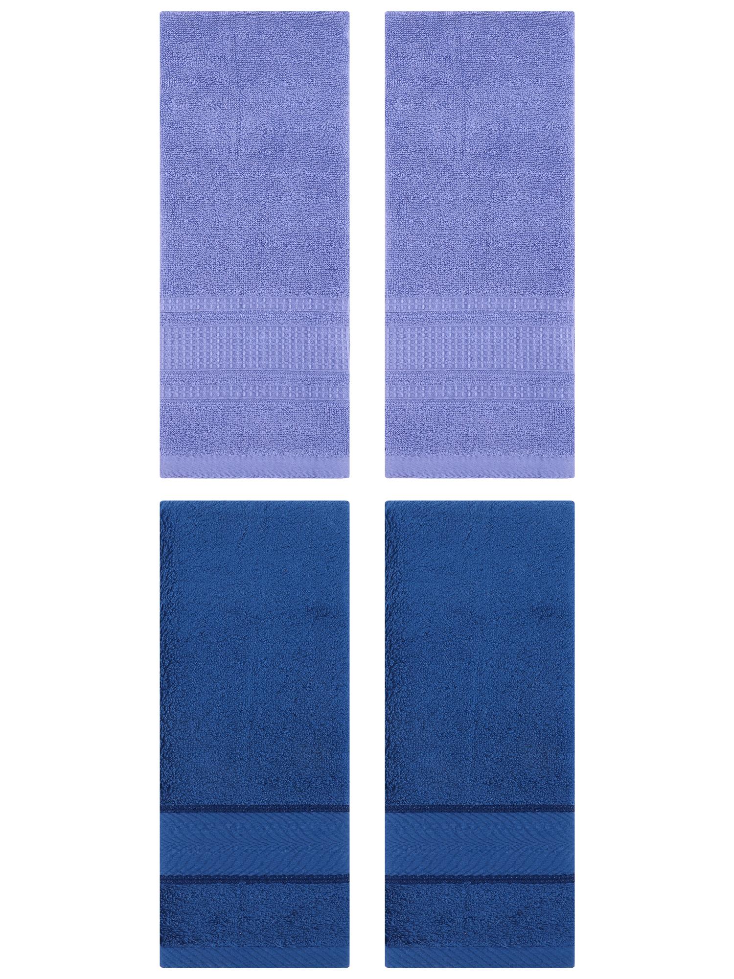 Unique Bargains 4 Pcs Cotton Soft Hand Towel Set Navy Blue/Dark Blue 14" x 30"/13" x 29"