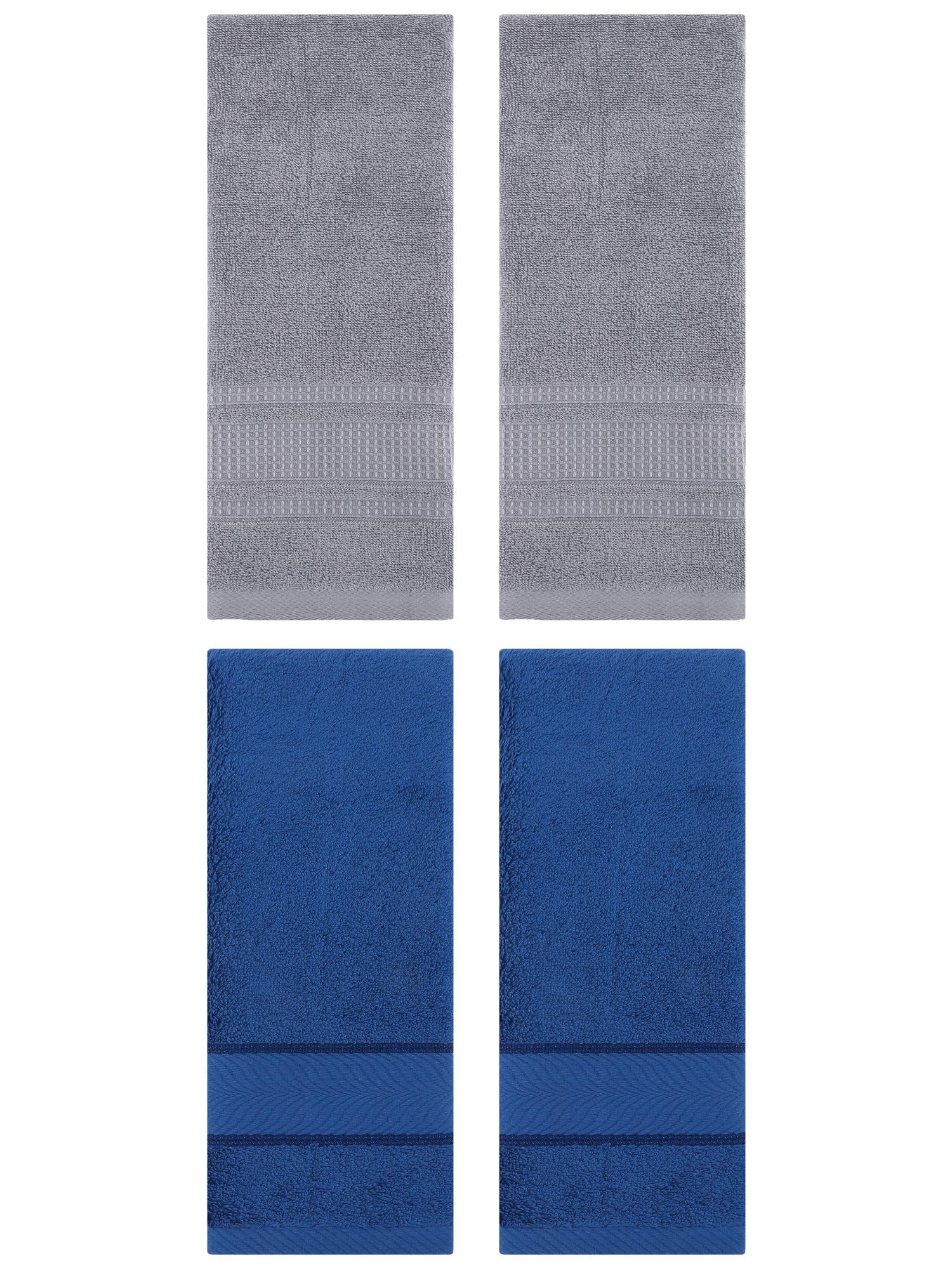Unique Bargains 4 Pcs Cotton Soft Hand Towel Set Navy Blue/Grey 14" x 30"/13" x 29"