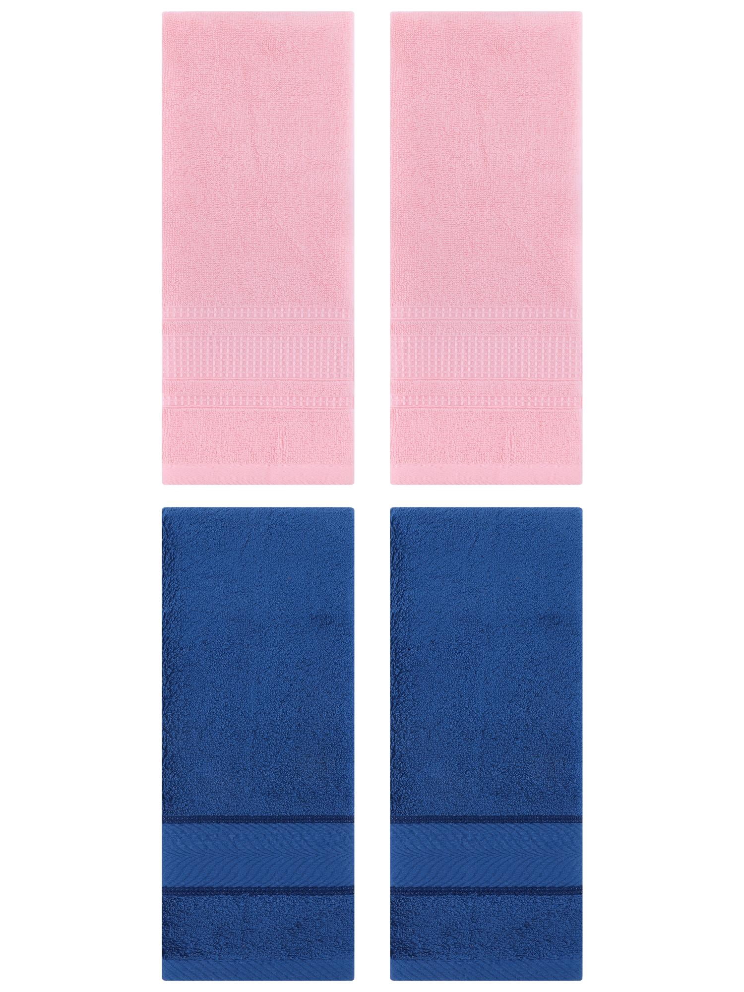 Unique Bargains 4 Pcs Cotton Soft Hand Towel Set Navy Blue/Pink 14" x 30"/13" x 29"