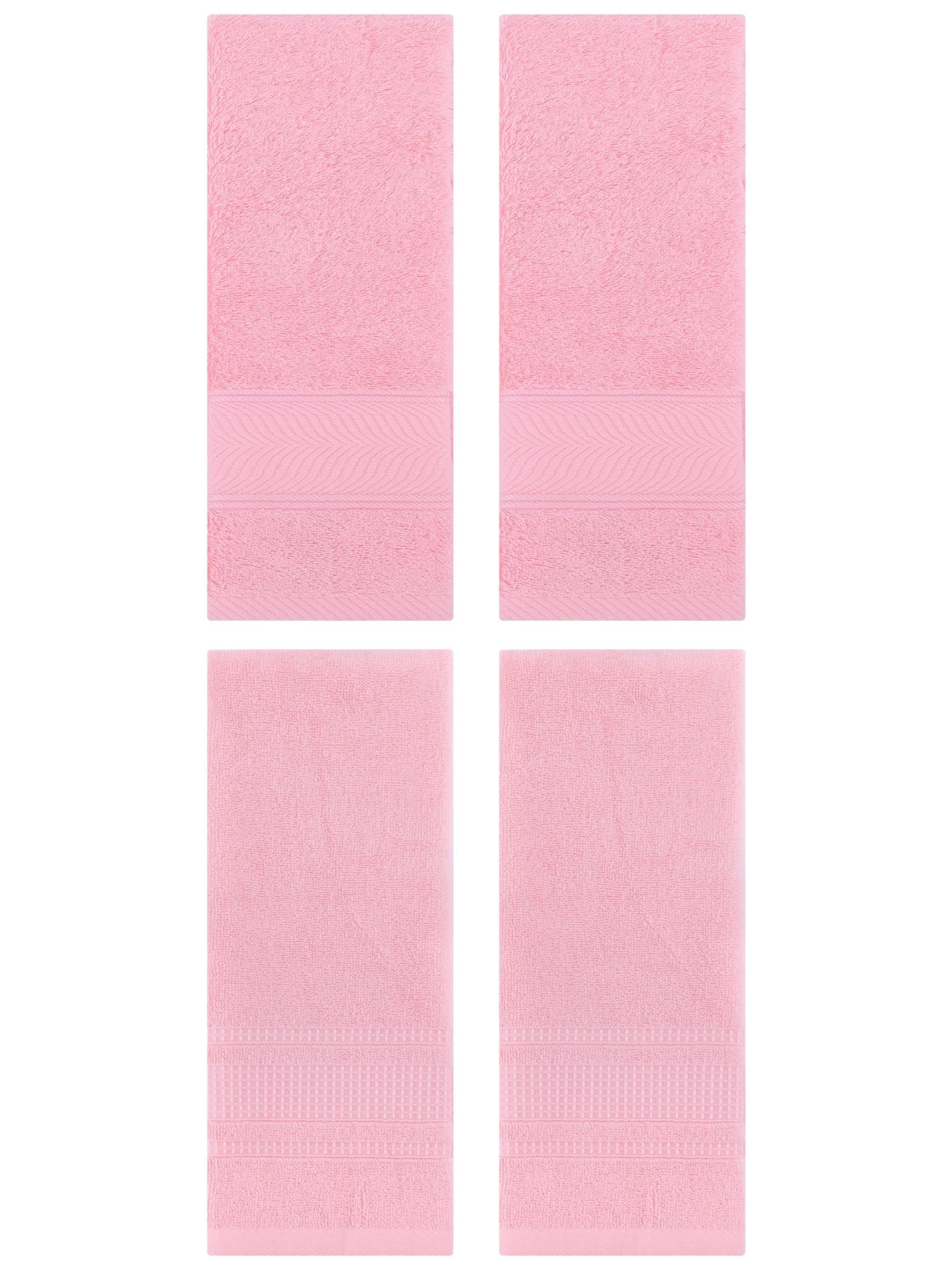 Unique Bargains 4 Pcs Cotton Soft Hand Towel Set Pink 14" x 30"/13" x 29"