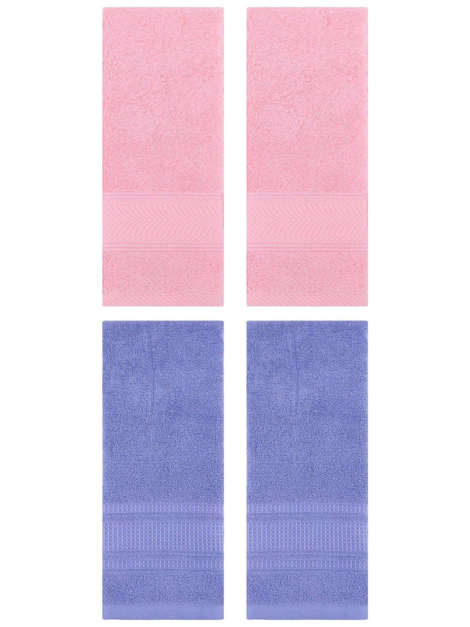 Unique Bargains 4 Pcs Cotton Soft Hand Towel Set Pink/Dark Blue 14" x 30"/13" x 29"