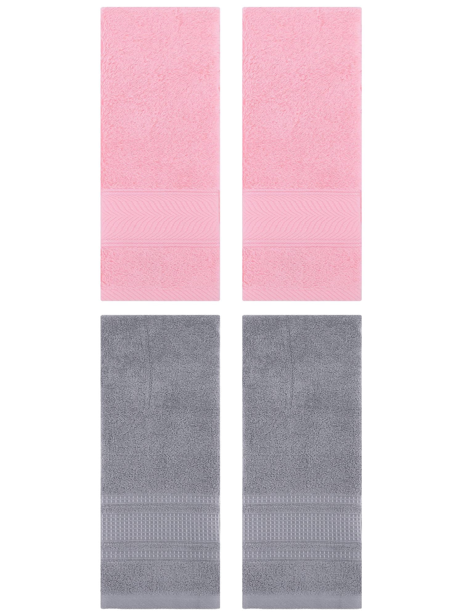 Unique Bargains 4 Pcs Cotton Soft Hand Towel Set Pink/Grey 14" x 30"/13" x 29"
