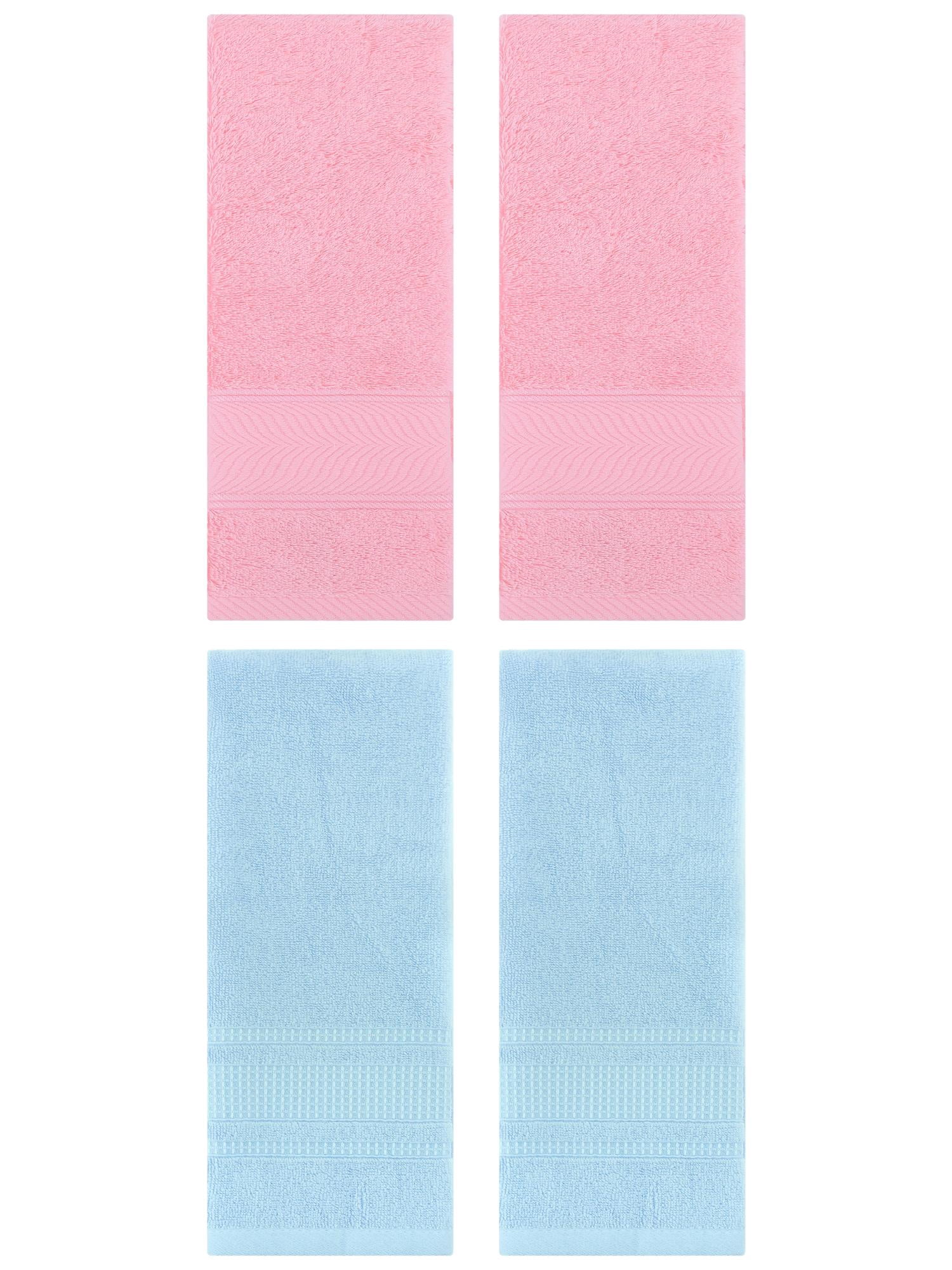 Unique Bargains 4 Pcs Cotton Soft Hand Towel Set Pink/Light Blue 14" x 30"/13" x 29"