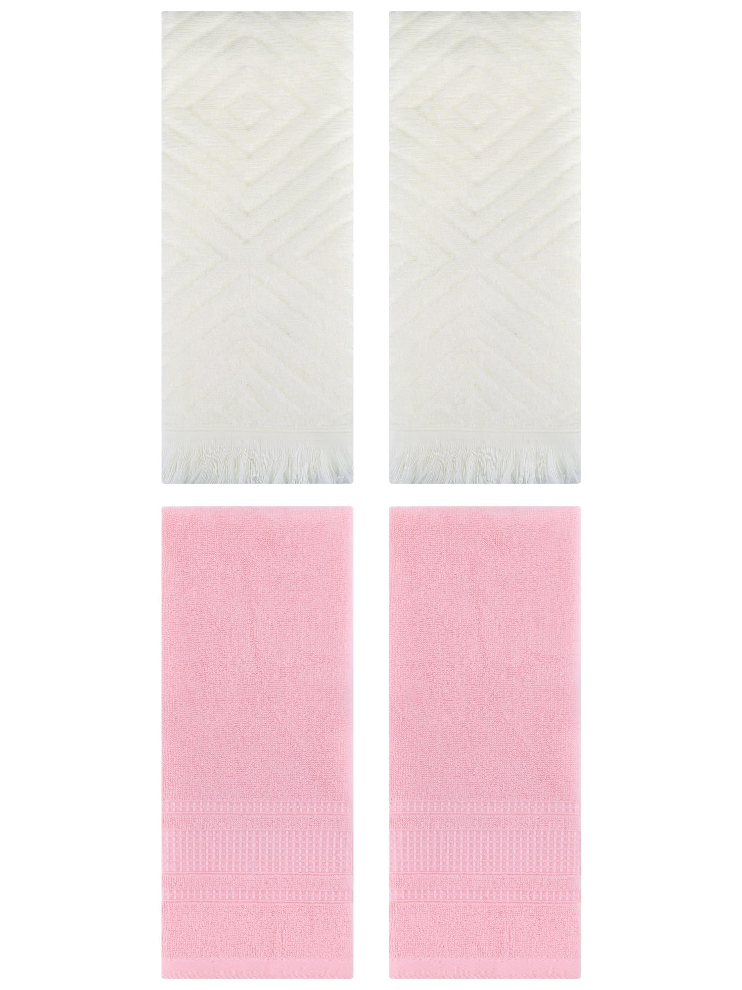 Unique Bargains 4 Pcs Cotton Soft Hand Towels 13" x 29" Beige/Pink