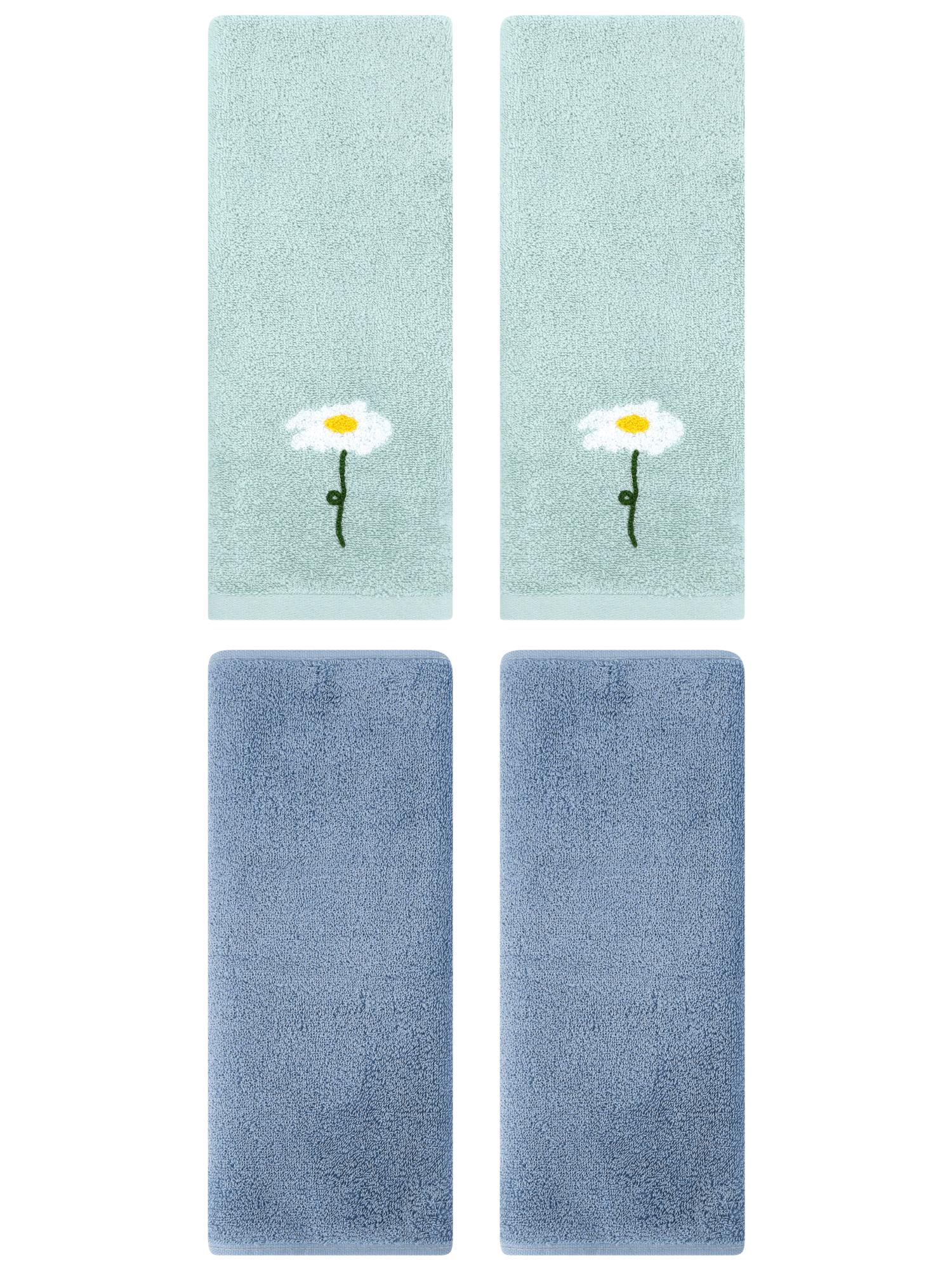 Unique Bargains 4 Pcs Cotton Soft Hand Towels 13" x 30" Blue/Light Steel Blue