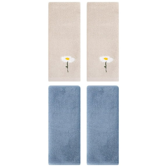 Unique Bargains 4 Pcs Cotton Soft Hand Towels 13" x 30" Light Brown/Light Steel Blue