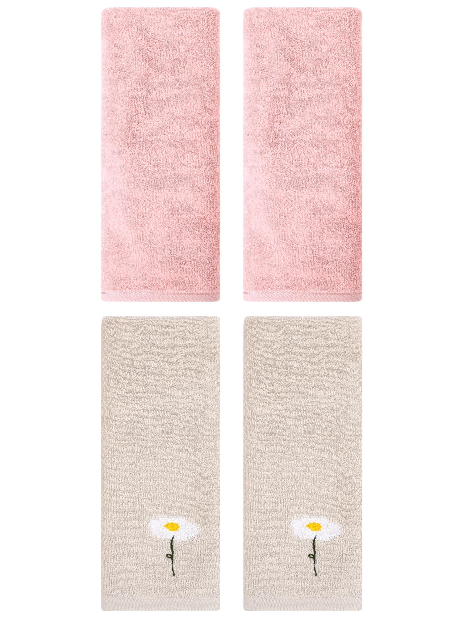 Unique Bargains 4 Pcs Cotton Soft Hand Towels 13" x 30" Light Brown/Pink
