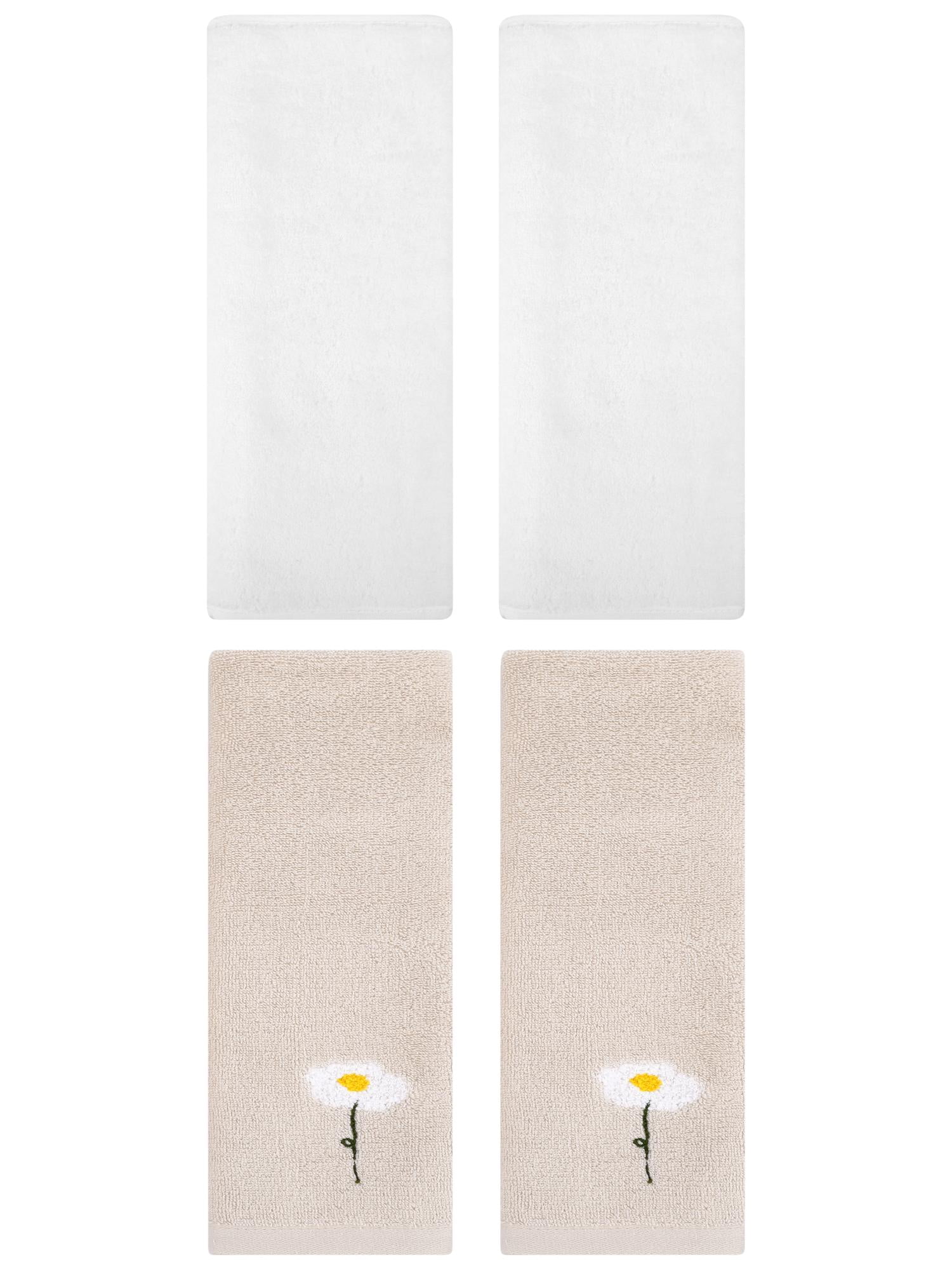 Unique Bargains 4 Pcs Cotton Soft Hand Towels 13" x 30" Light Brown/White