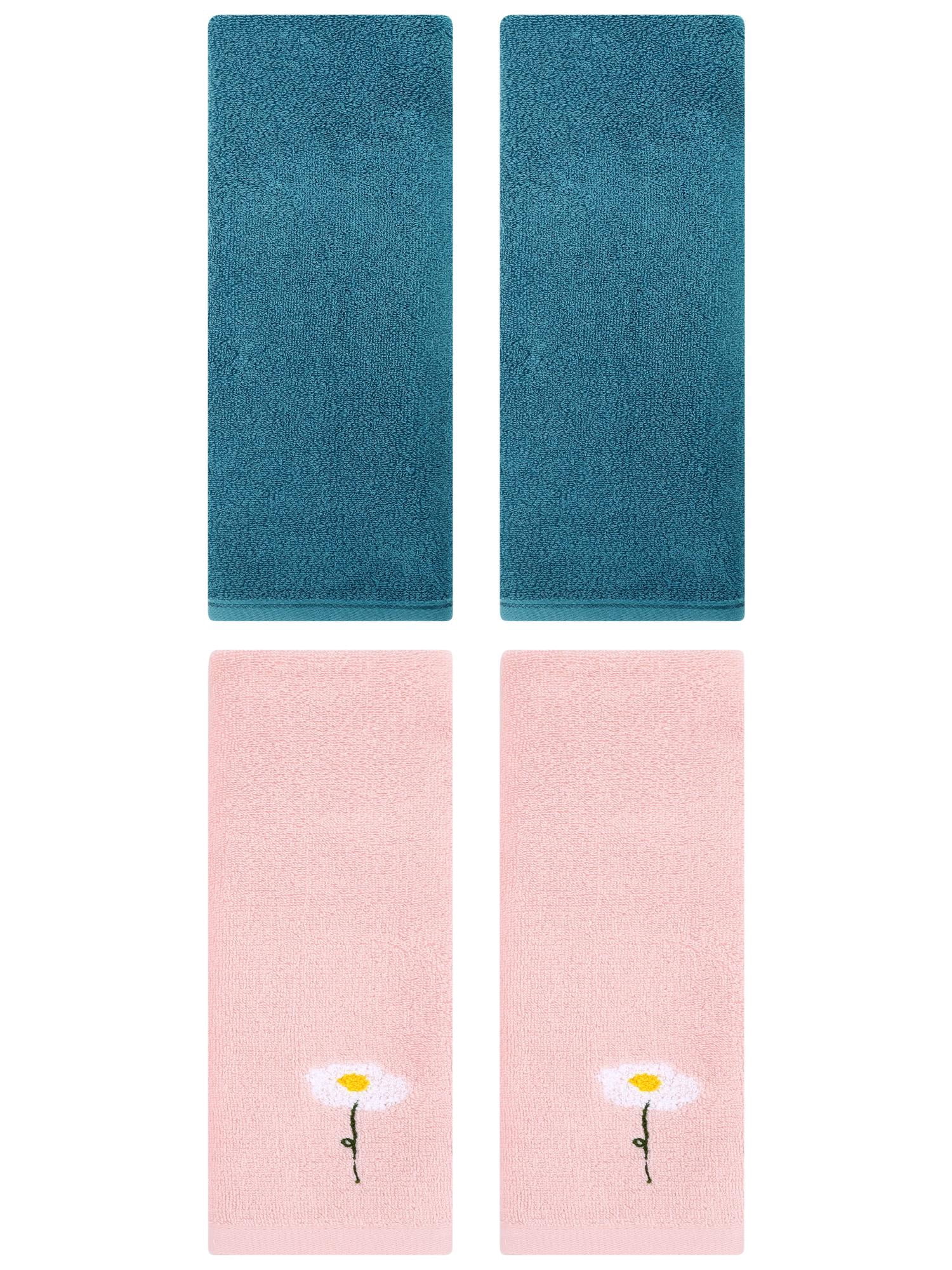 Unique Bargains 4 Pcs Cotton Soft Hand Towels 13" x 30" Pink/Dark Cyan