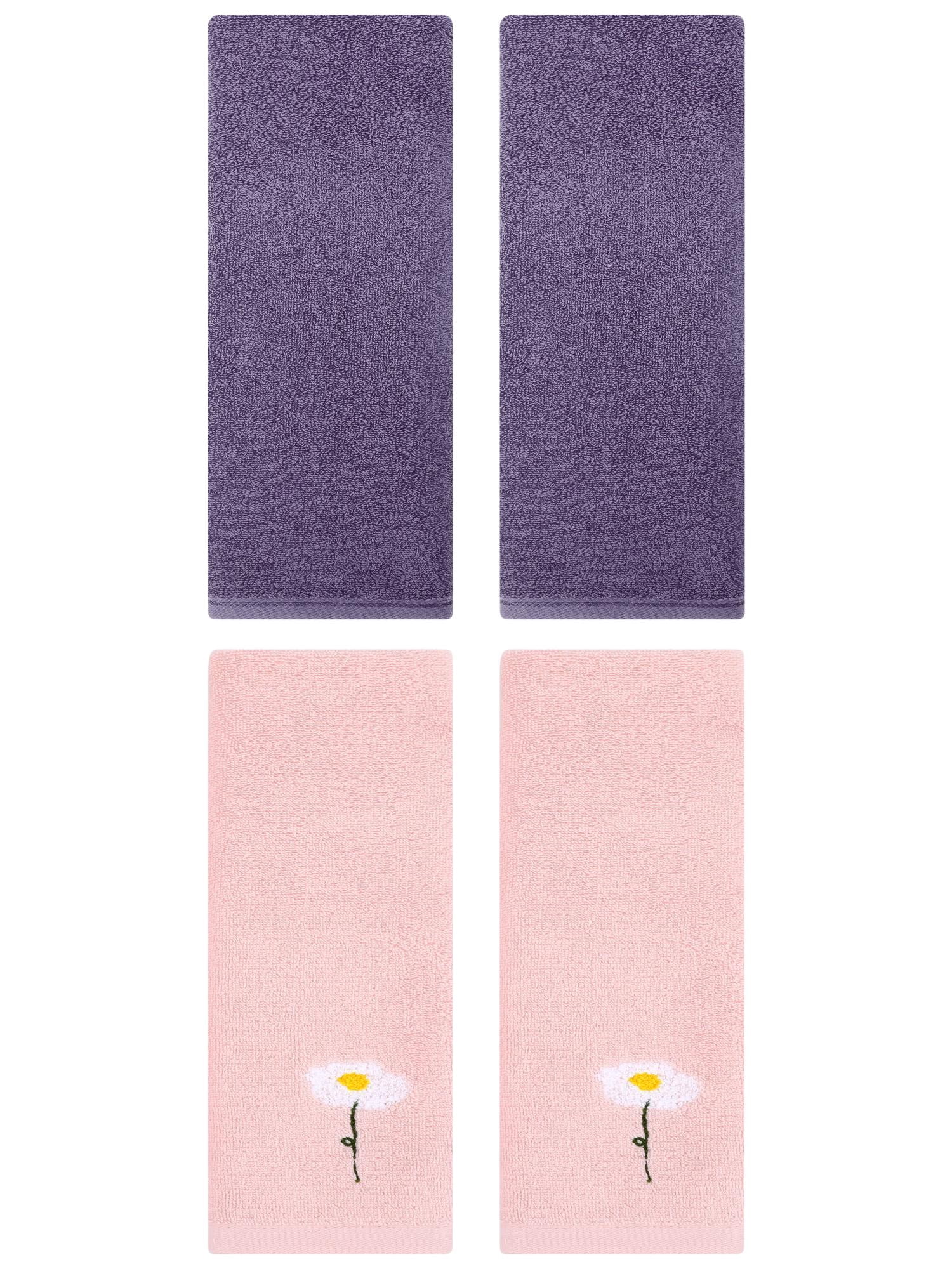 Unique Bargains 4 Pcs Cotton Soft Hand Towels 13" x 30" Pink/Dark Purple
