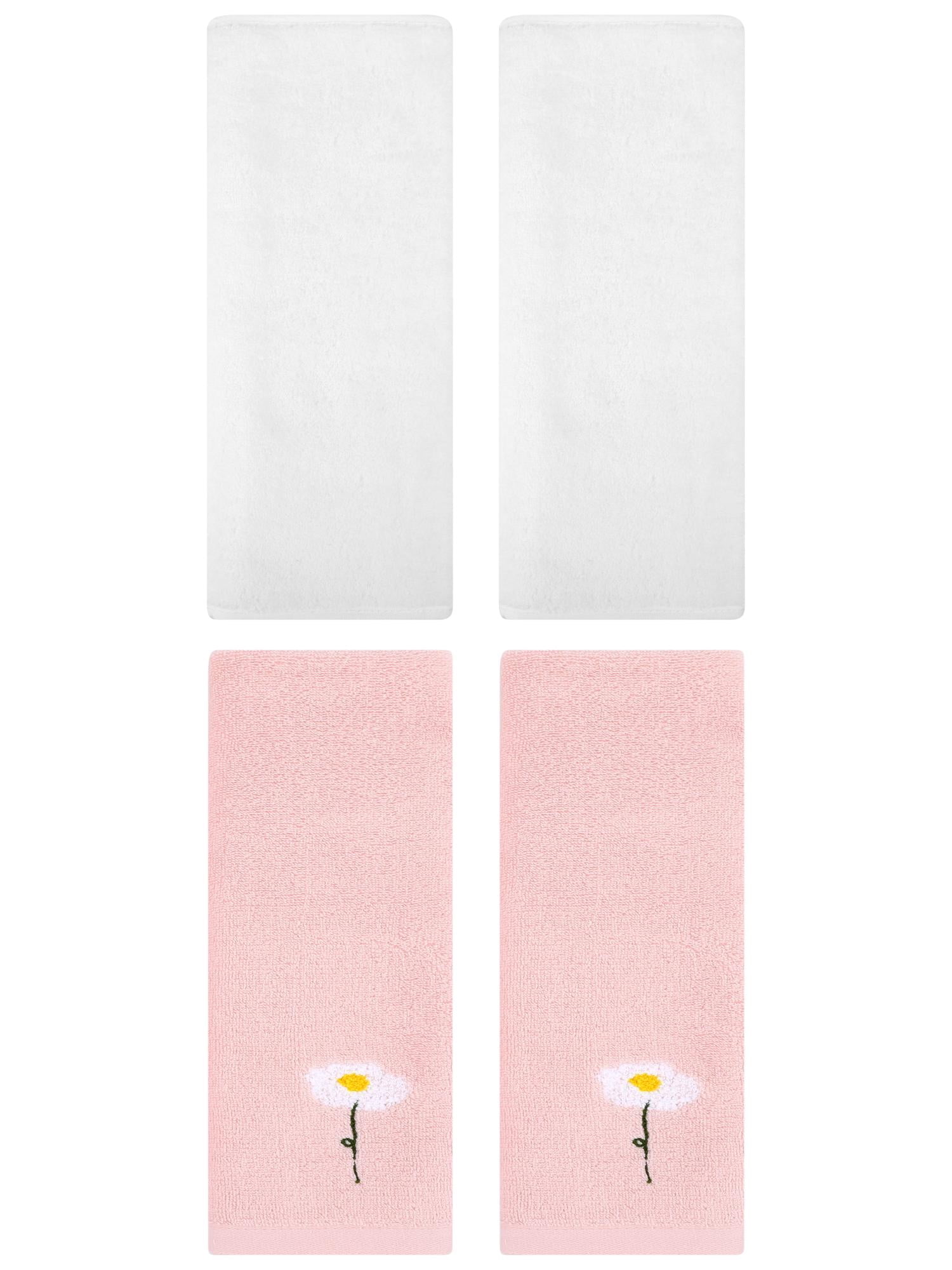 Unique Bargains 4 Pcs Cotton Soft Hand Towels 13" x 30" Pink/White