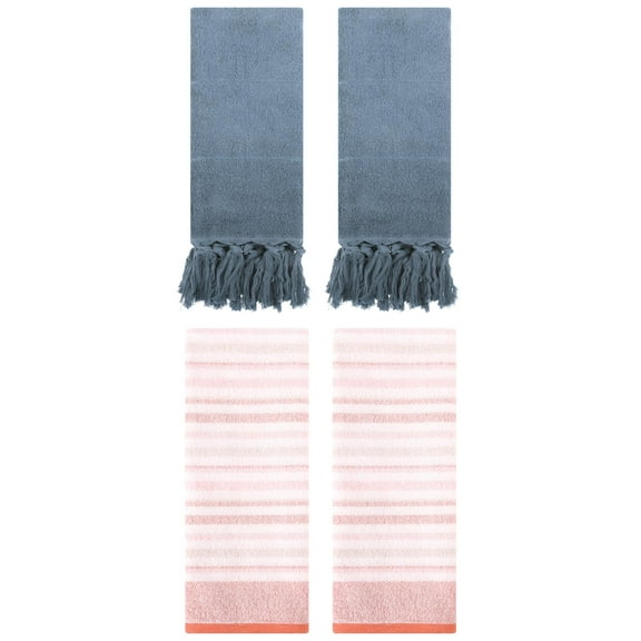 Unique Bargains 4 Pcs Cotton Soft Hand Towels Blue/Pink 14" x 30"/13" x 27"