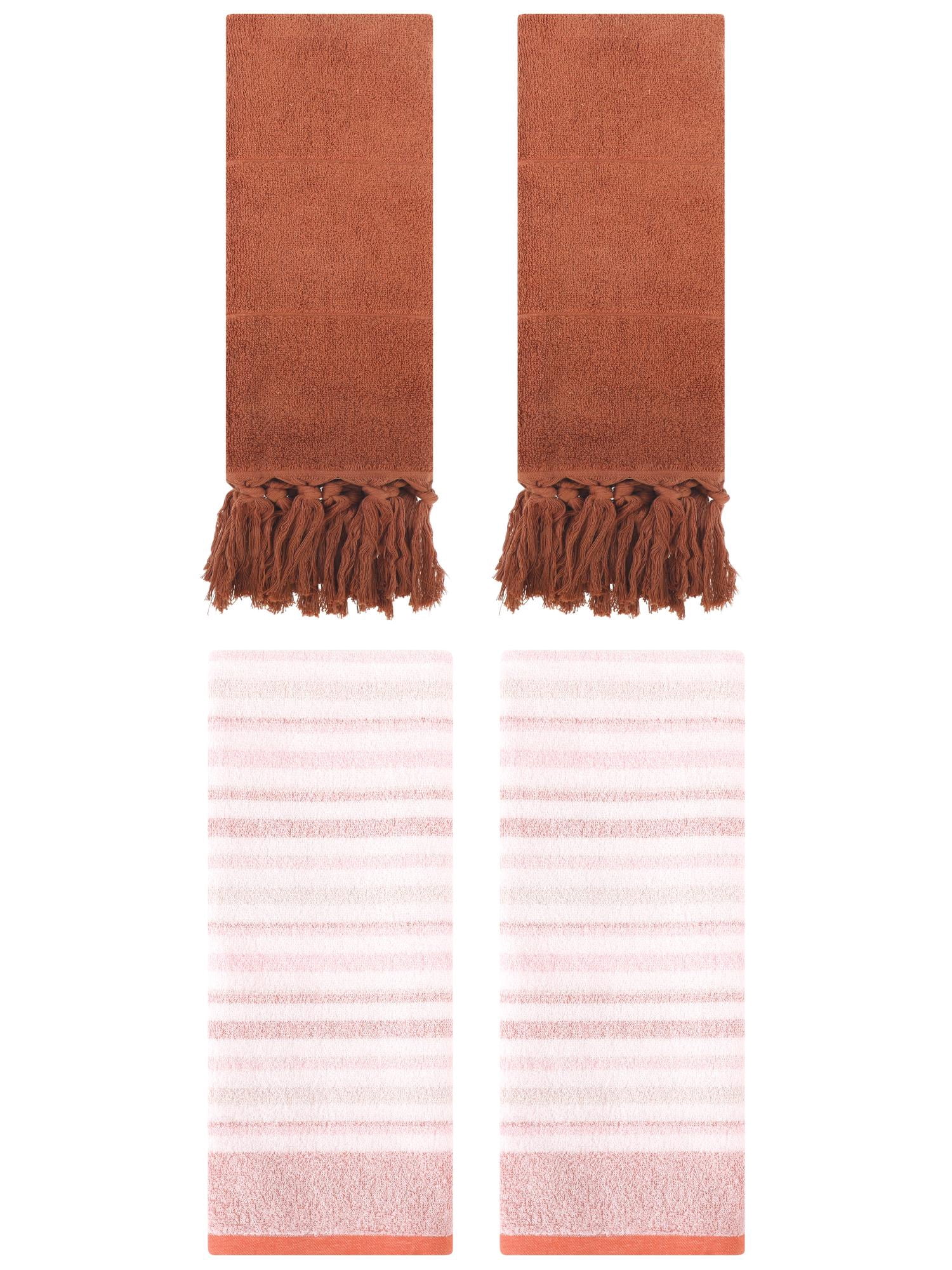 Unique Bargains 4 Pcs Cotton Soft Hand Towels Brown/Pink 14" x 30"/13" x 27"