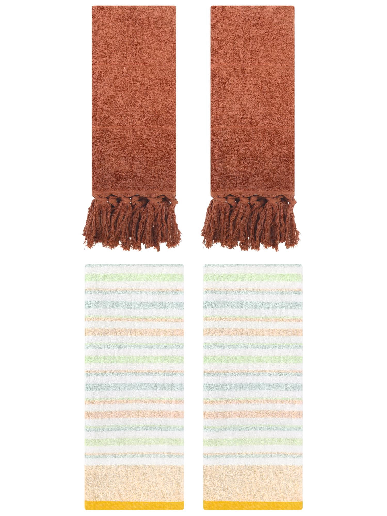 Unique Bargains 4 Pcs Cotton Soft Hand Towels Brown/Yellow 14" x 30"/13" x 27"