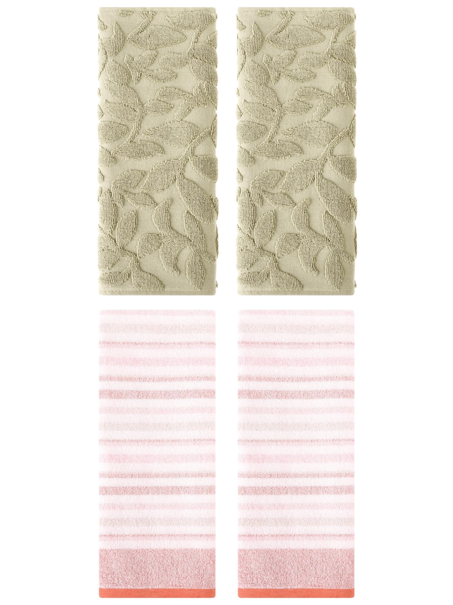 Unique Bargains 4 Pcs Cotton Soft Hand Towels Pink/Khaki 13" x 27"/14" x 30"