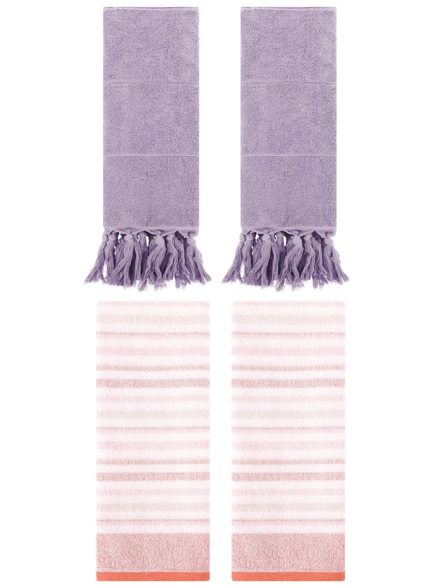 Unique Bargains 4 Pcs Cotton Soft Hand Towels Purple/Pink 14" x 30"/13" x 27"