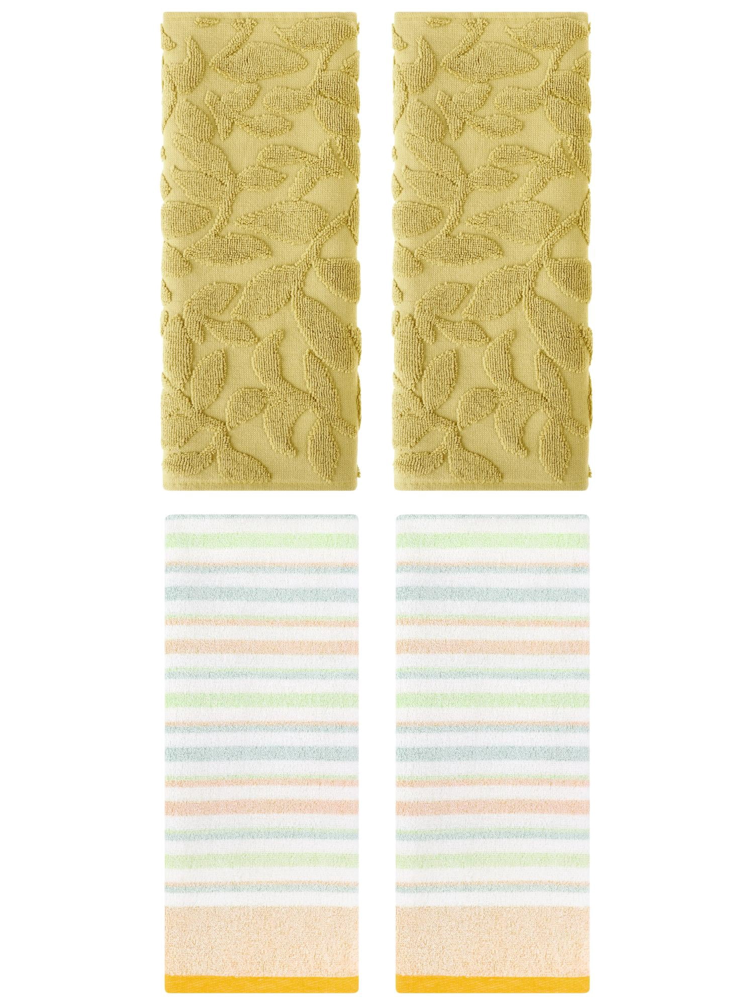 Unique Bargains 4 Pcs Cotton Soft Hand Towels Yellow 13" x 27"/14" x 30"