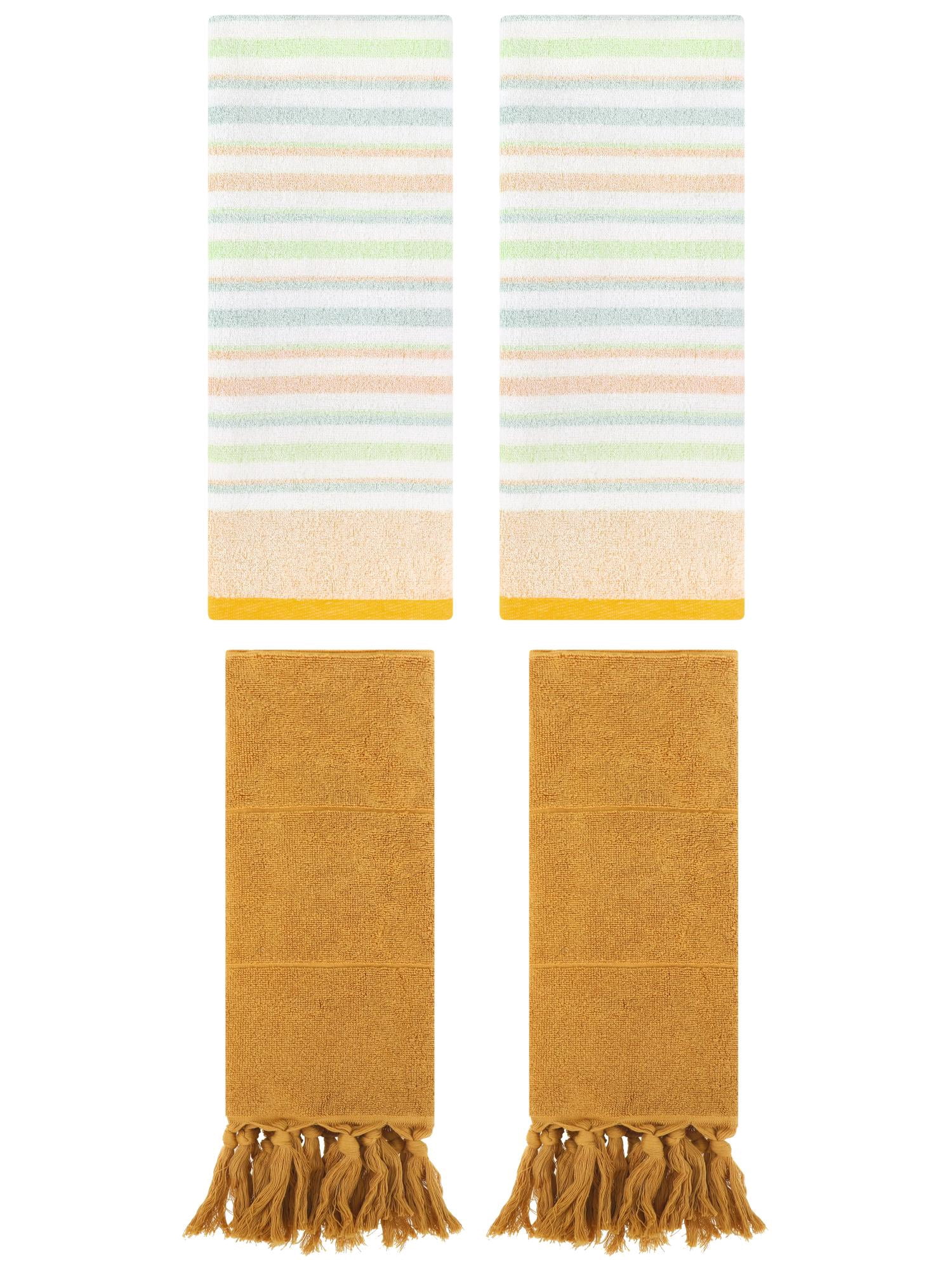 Unique Bargains 4 Pcs Cotton Soft Hand Towels Yellow 14" x 30"/13" x 27"