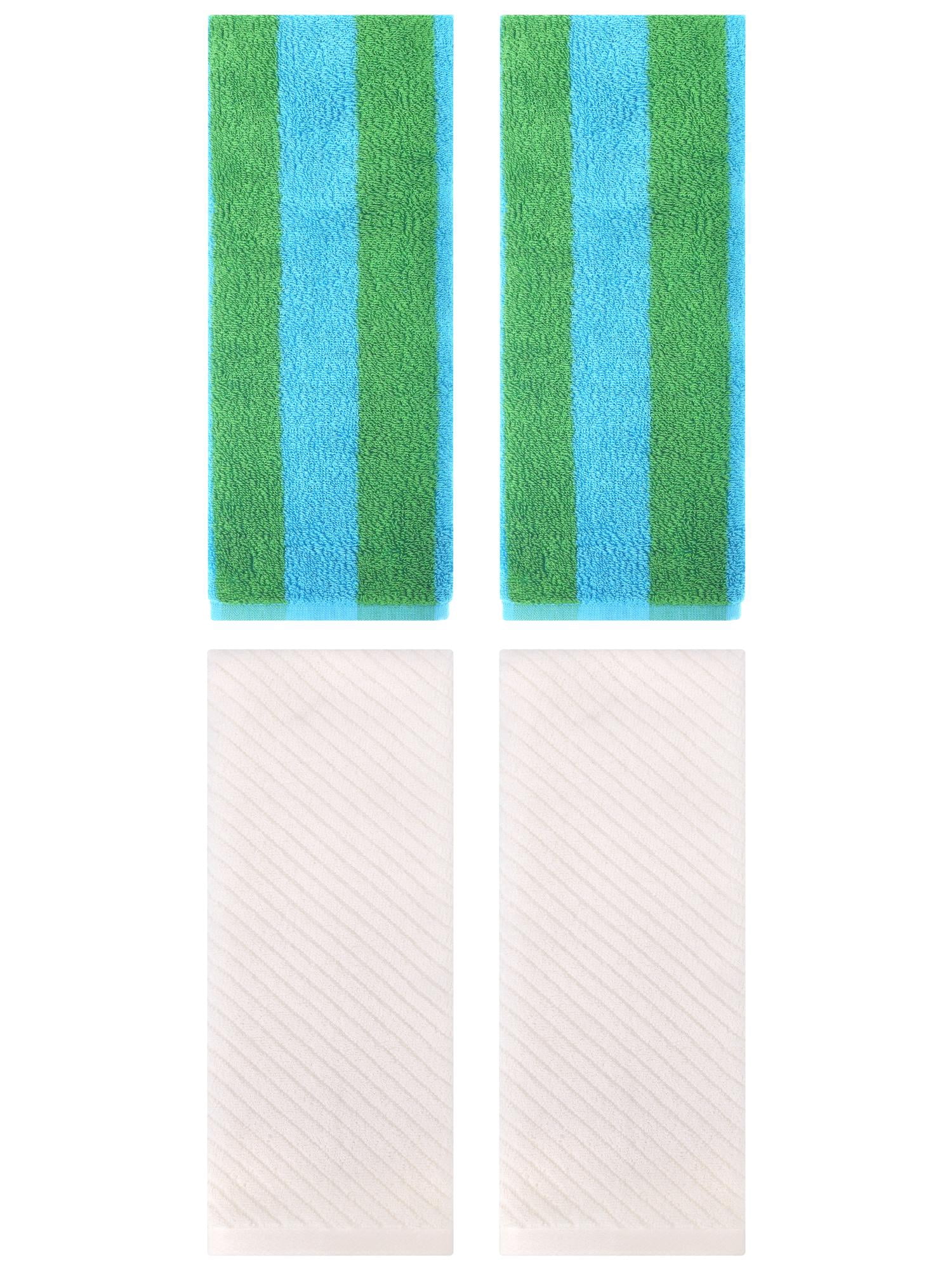 Unique Bargains 4 Pcs Cotton Soft Stripe Hand Towel 14" x 30" Blue Green/Beige
