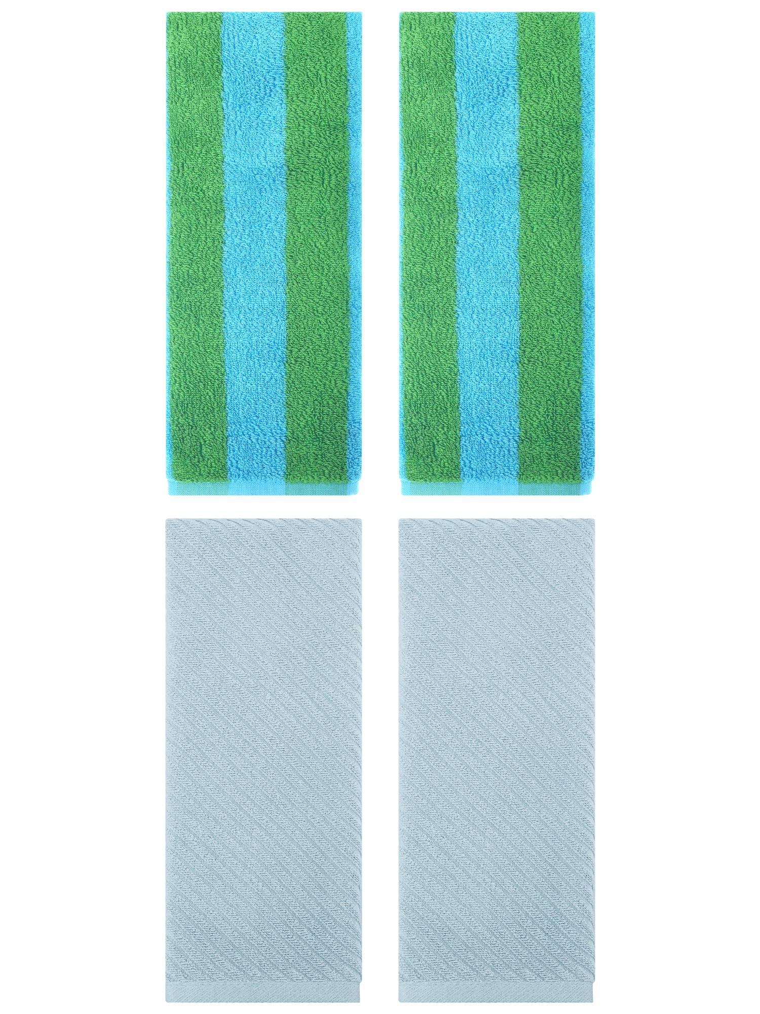 Unique Bargains 4 Pcs Cotton Soft Stripe Hand Towel 14" x 30" Blue Green/Blue