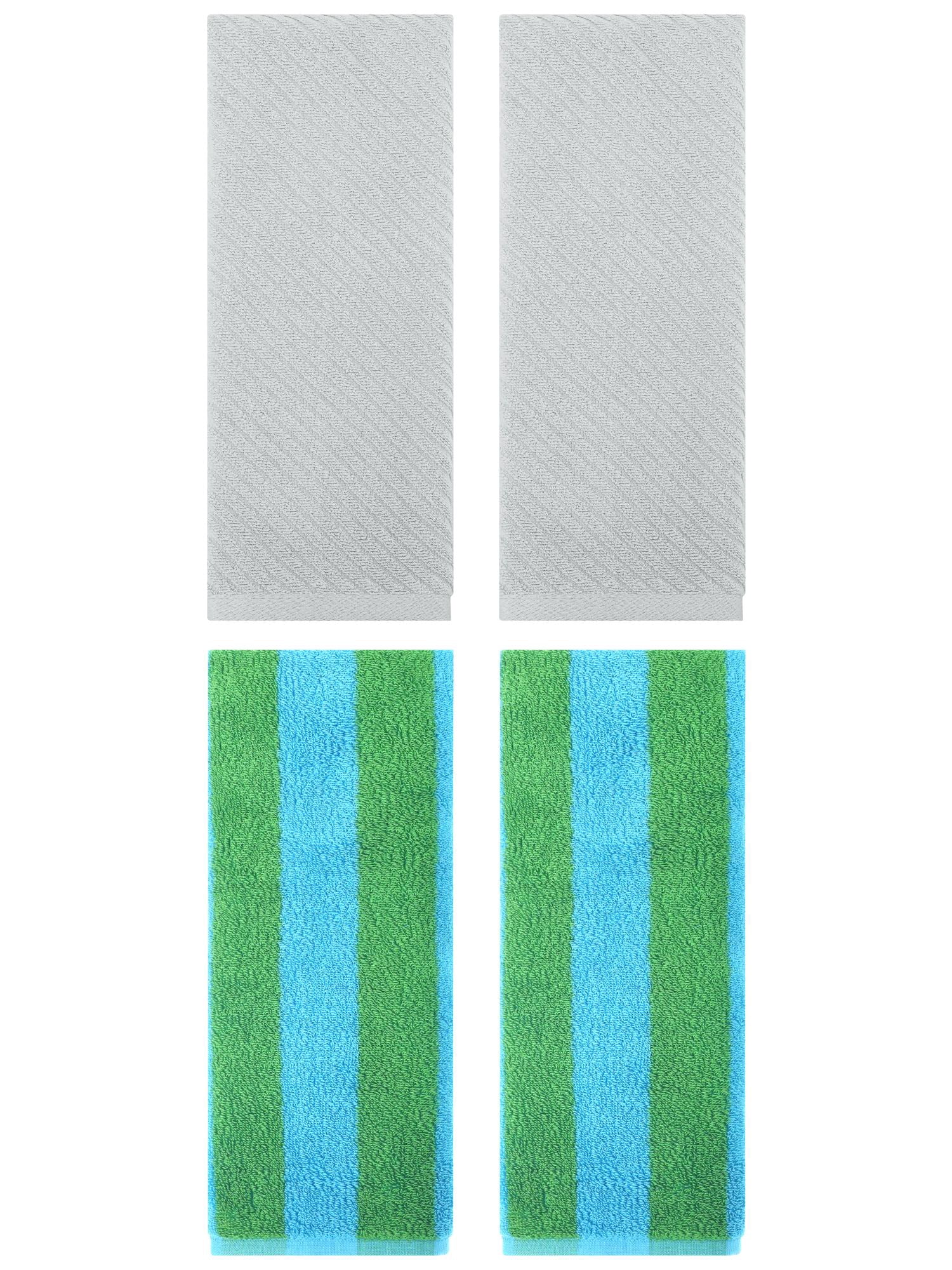 Unique Bargains 4 Pcs Cotton Soft Stripe Hand Towel 14" x 30" Blue Green/Grey
