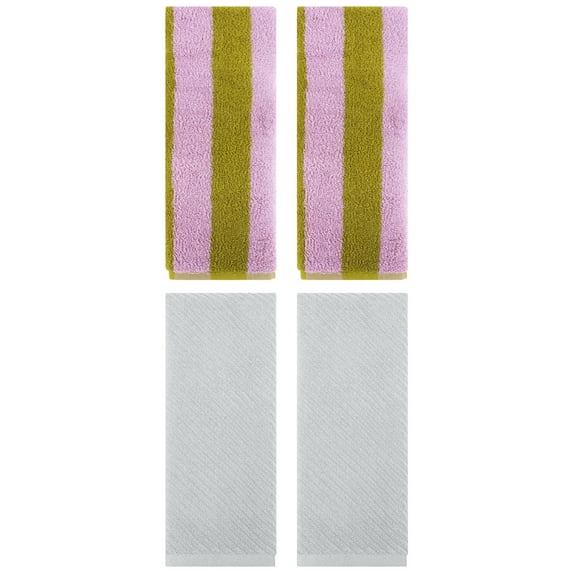 Unique Bargains 4 Pcs Cotton Soft Stripe Hand Towel 14" x 30" Pink Brown/Grey