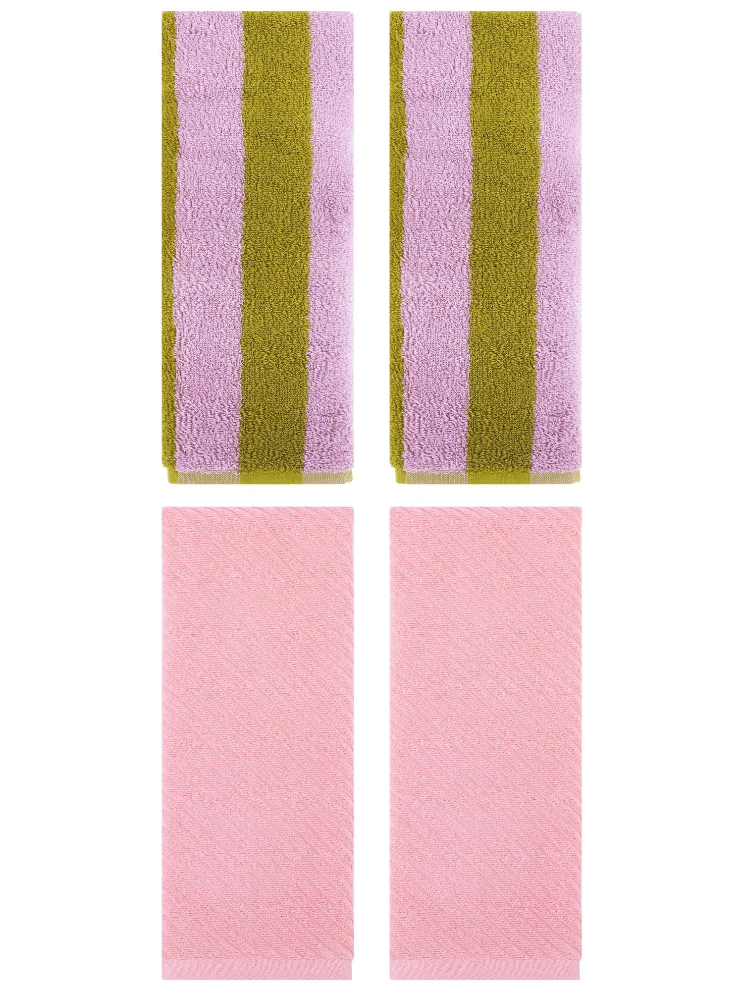 Unique Bargains 4 Pcs Cotton Soft Stripe Hand Towel 14" x 30" Pink Brown/Pink