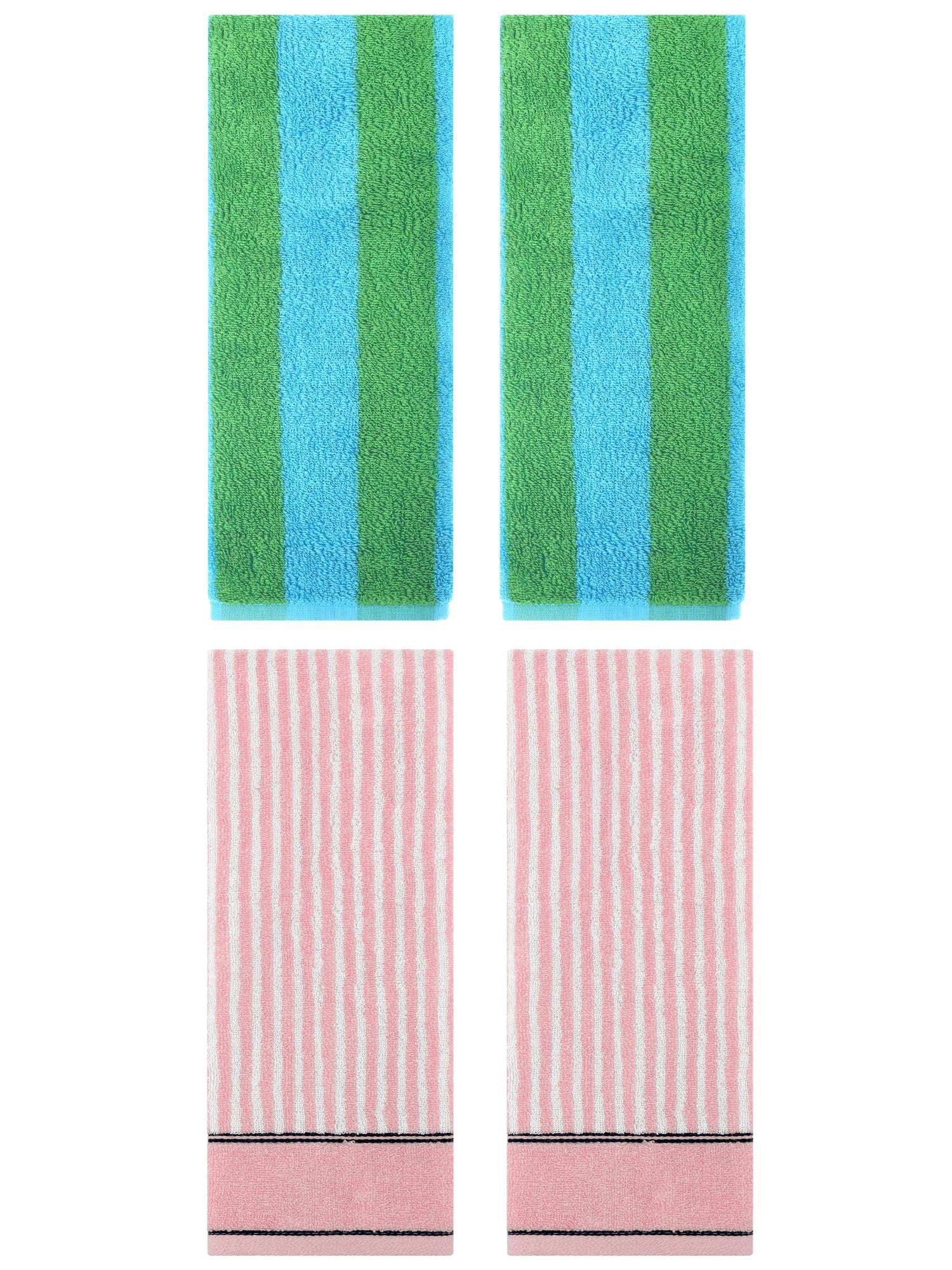 Unique Bargains 4 Pcs Cotton Soft Stripe Hand Towel Blue Green/Pink 14" x 30"/13" x 29"