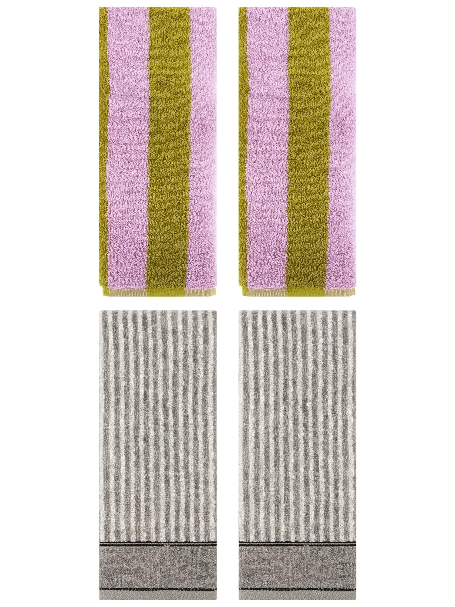 Unique Bargains 4 Pcs Cotton Soft Stripe Hand Towel Pink Brown/Grey 14" x 30"/13" x 29"