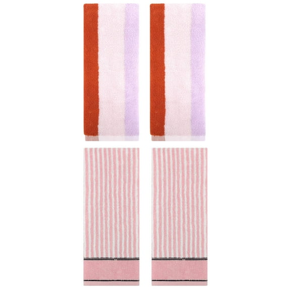 Unique Bargains 4 Pcs Cotton Soft Stripe Hand Towel Purple Orange/Pink 14" x 30"/13" x 29"