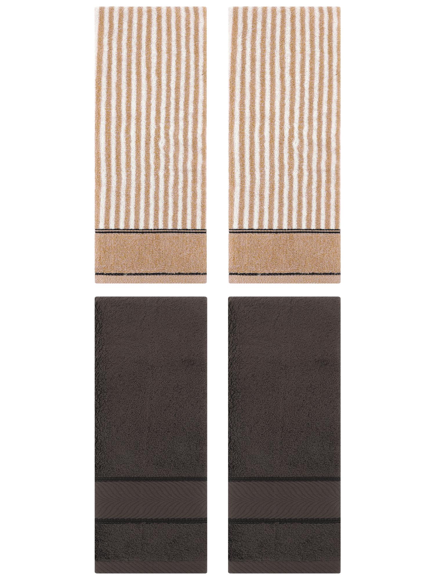 Unique Bargains 4 Pcs Cotton Soft Striped Hand Towel Dark Brown/Brown 14" x 30"/13" x 29"