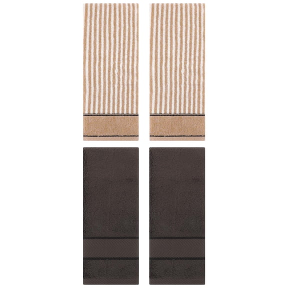 Unique Bargains 4 Pcs Cotton Soft Striped Hand Towel Dark Brown/Brown 14" x 30"/13" x 29"