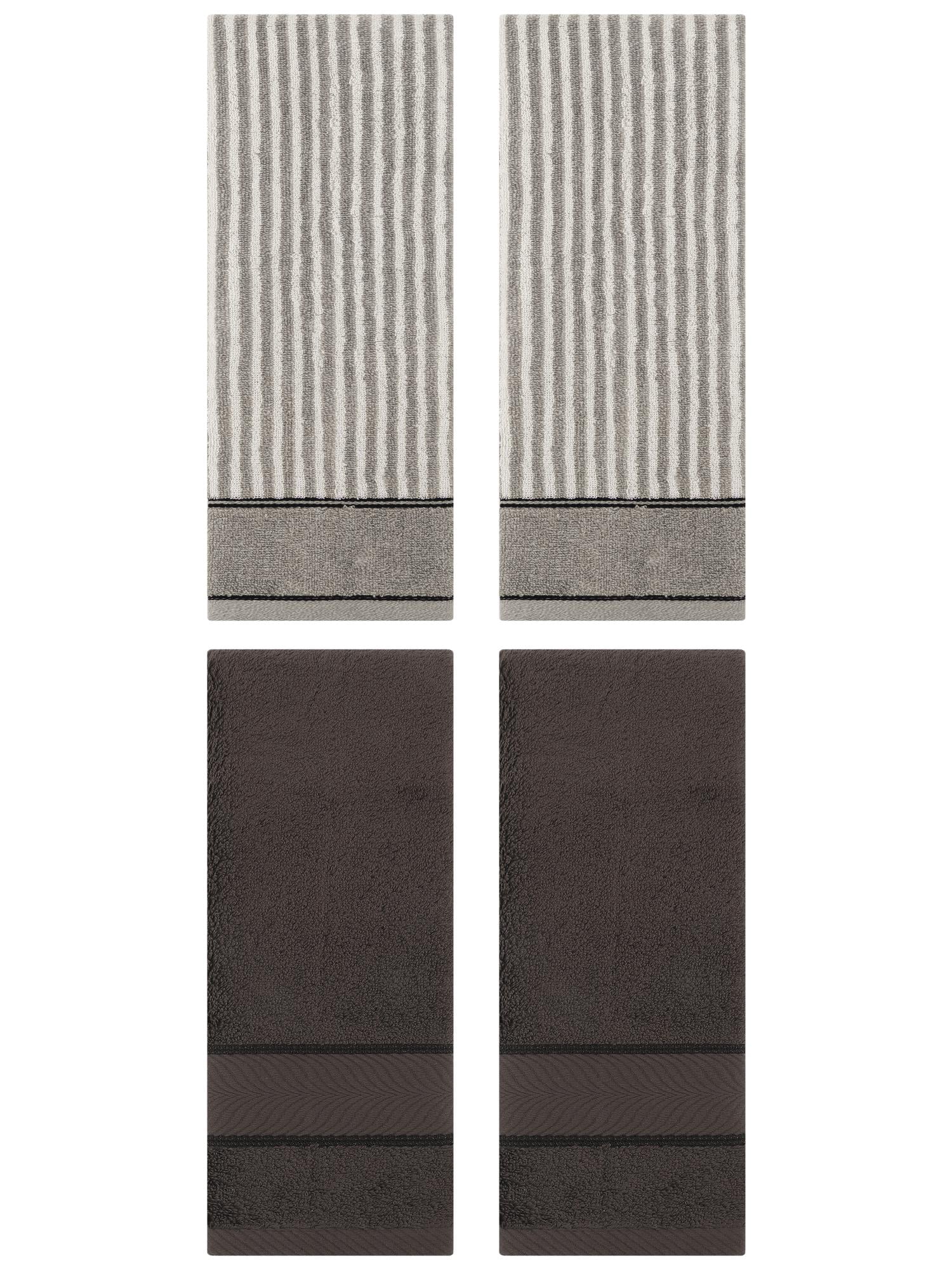 Unique Bargains 4 Pcs Cotton Soft Striped Hand Towel Dark Brown/Grey 14" x 30"/13" x 29"