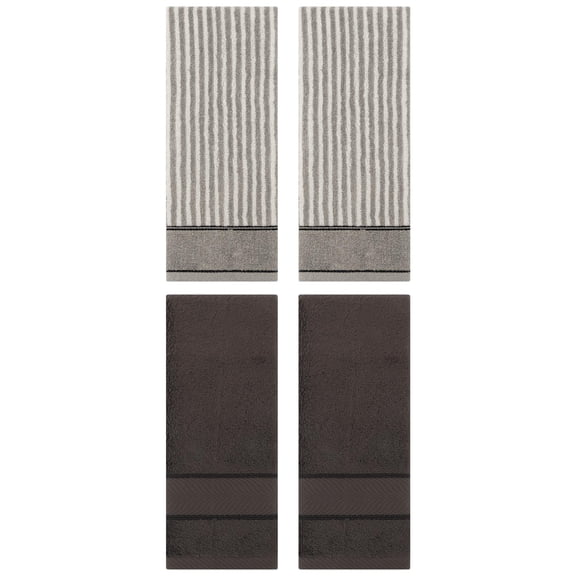 Unique Bargains 4 Pcs Cotton Soft Striped Hand Towel Dark Brown/Grey 14" x 30"/13" x 29"