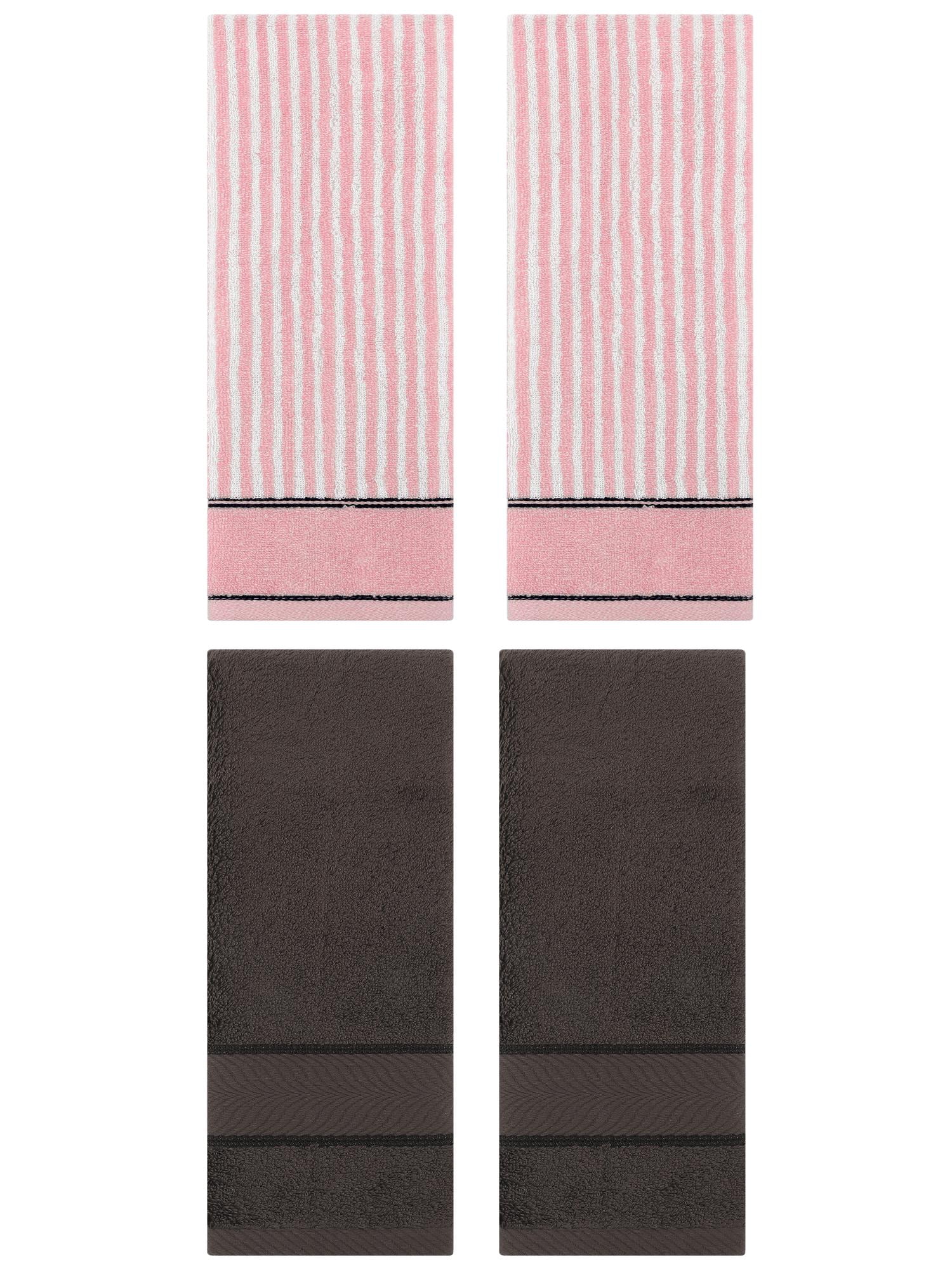 Unique Bargains 4 Pcs Cotton Soft Striped Hand Towel Dark Brown/Pink 14" x 30"/13" x 29"