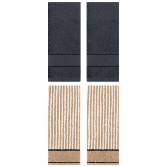 Unique Bargains 4 Pcs Cotton Soft Striped Hand Towel Dark Grey/Brown 14" x 30"/13" x 29"