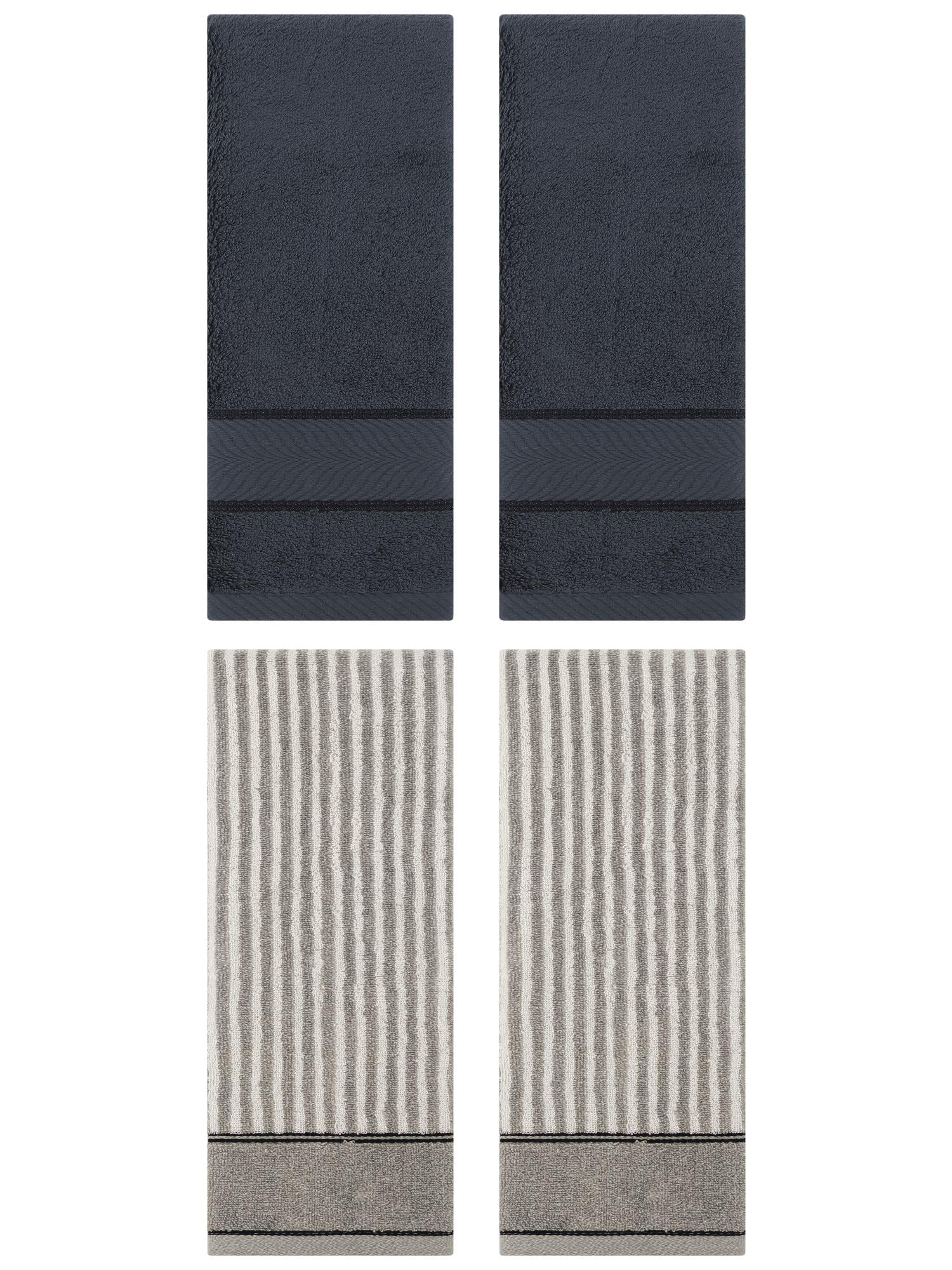 Unique Bargains 4 Pcs Cotton Soft Striped Hand Towel Dark Grey/Grey 14" x 30"/13" x 29"