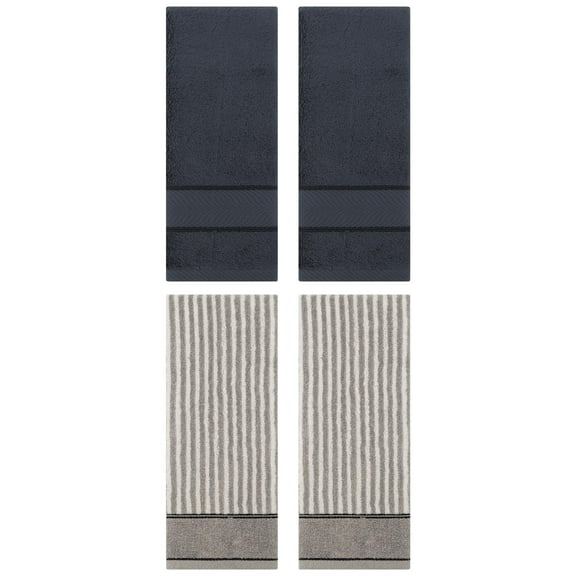 Unique Bargains 4 Pcs Cotton Soft Striped Hand Towel Dark Grey/Grey 14" x 30"/13" x 29"