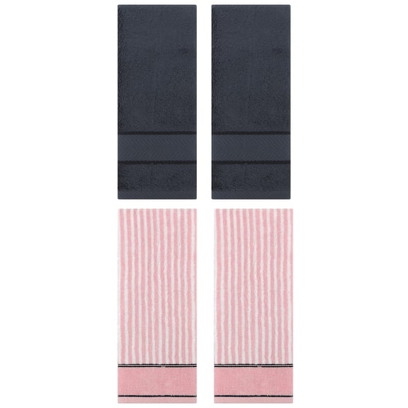 Unique Bargains 4 Pcs Cotton Soft Striped Hand Towel Dark Grey/Pink 14" x 30"/13" x 29"
