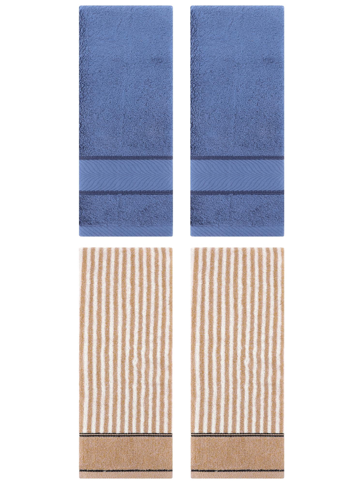 Unique Bargains 4 Pcs Cotton Soft Striped Hand Towel Light Blue/Brown 14" x 30"/13" x 29"